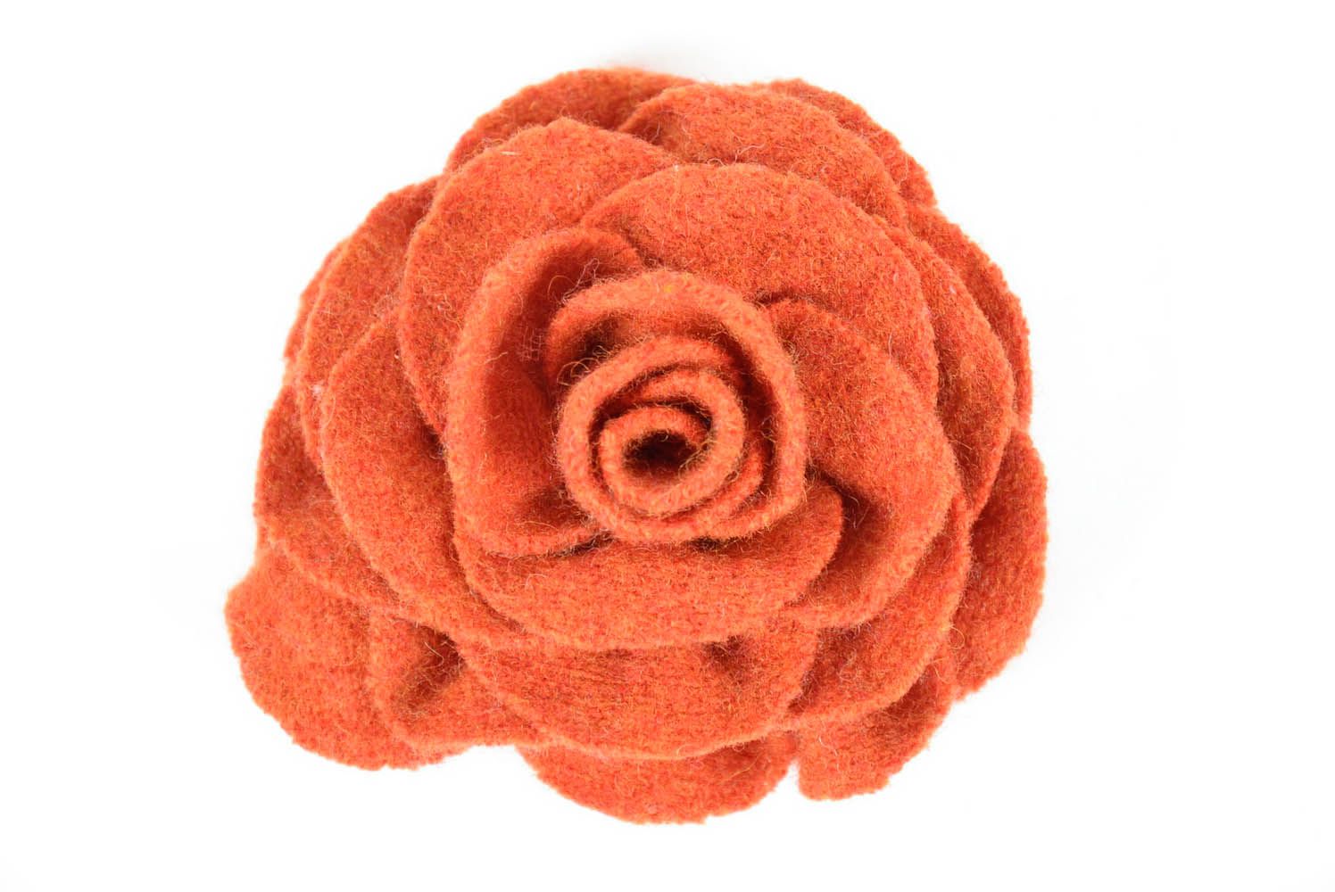 Grande broche fleur en laine Rose orange photo 2