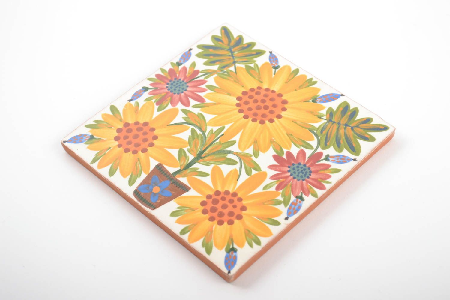 Плитка для кухни расписная керамическая с растительным орнаментом ручная работа фото 4