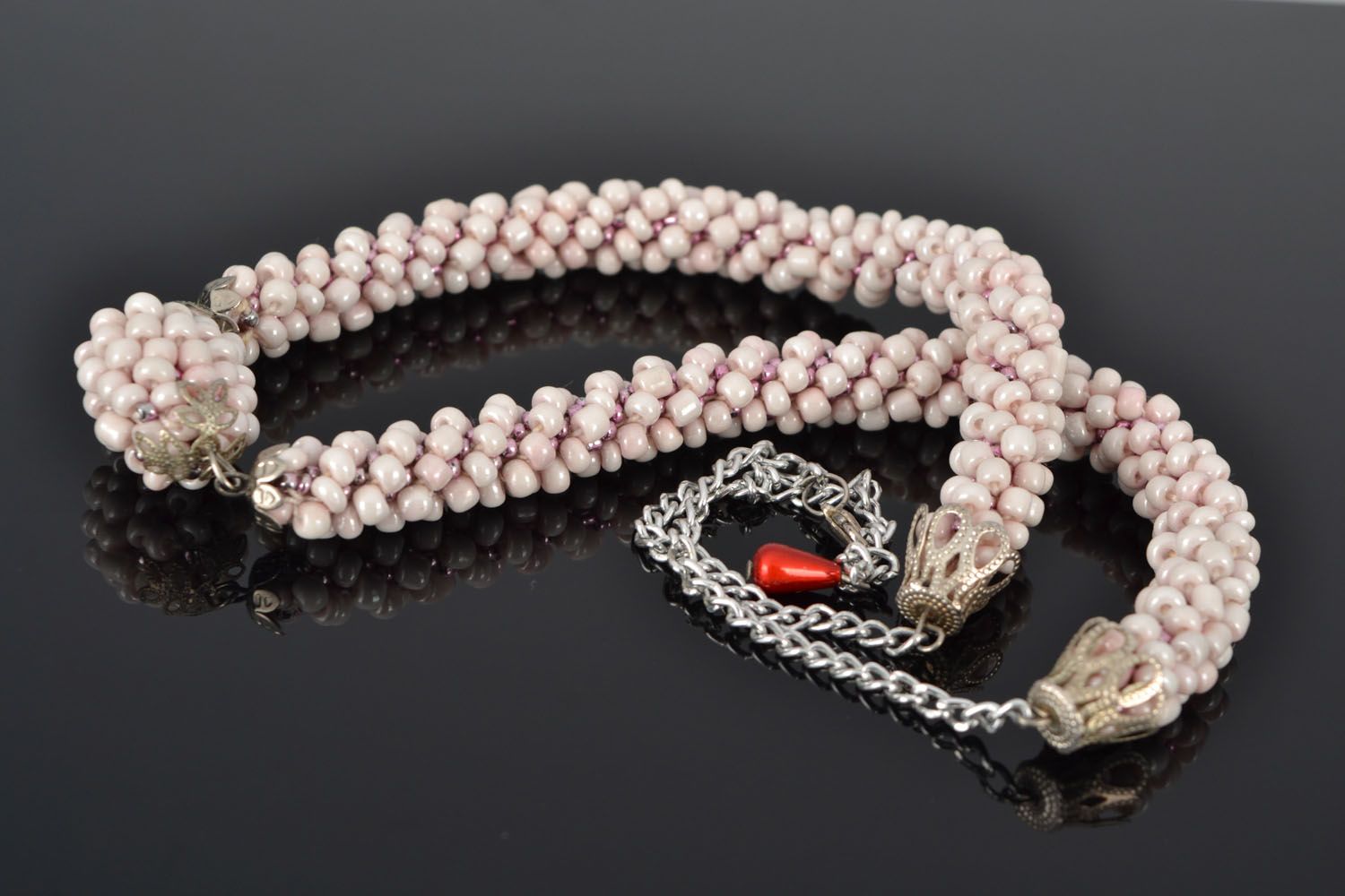 Cord necklace with Czech beads photo 1