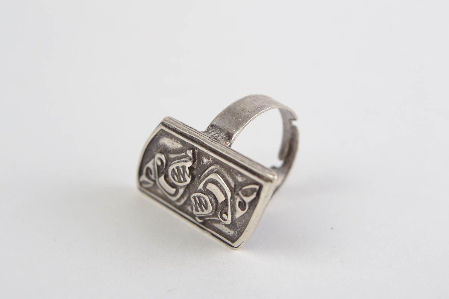 Handmade designer metal jewelry ring with ornament in ethnic style for women photo 2
