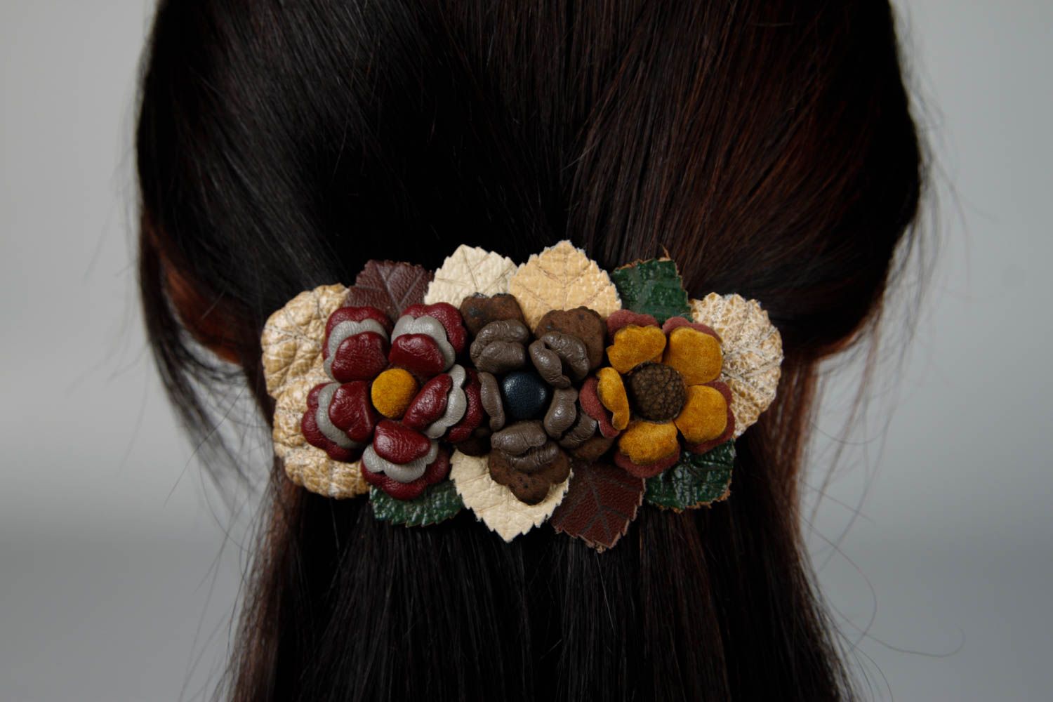 Flower hair clip handmade hair accessories leather flowers gift ideas for girls photo 2