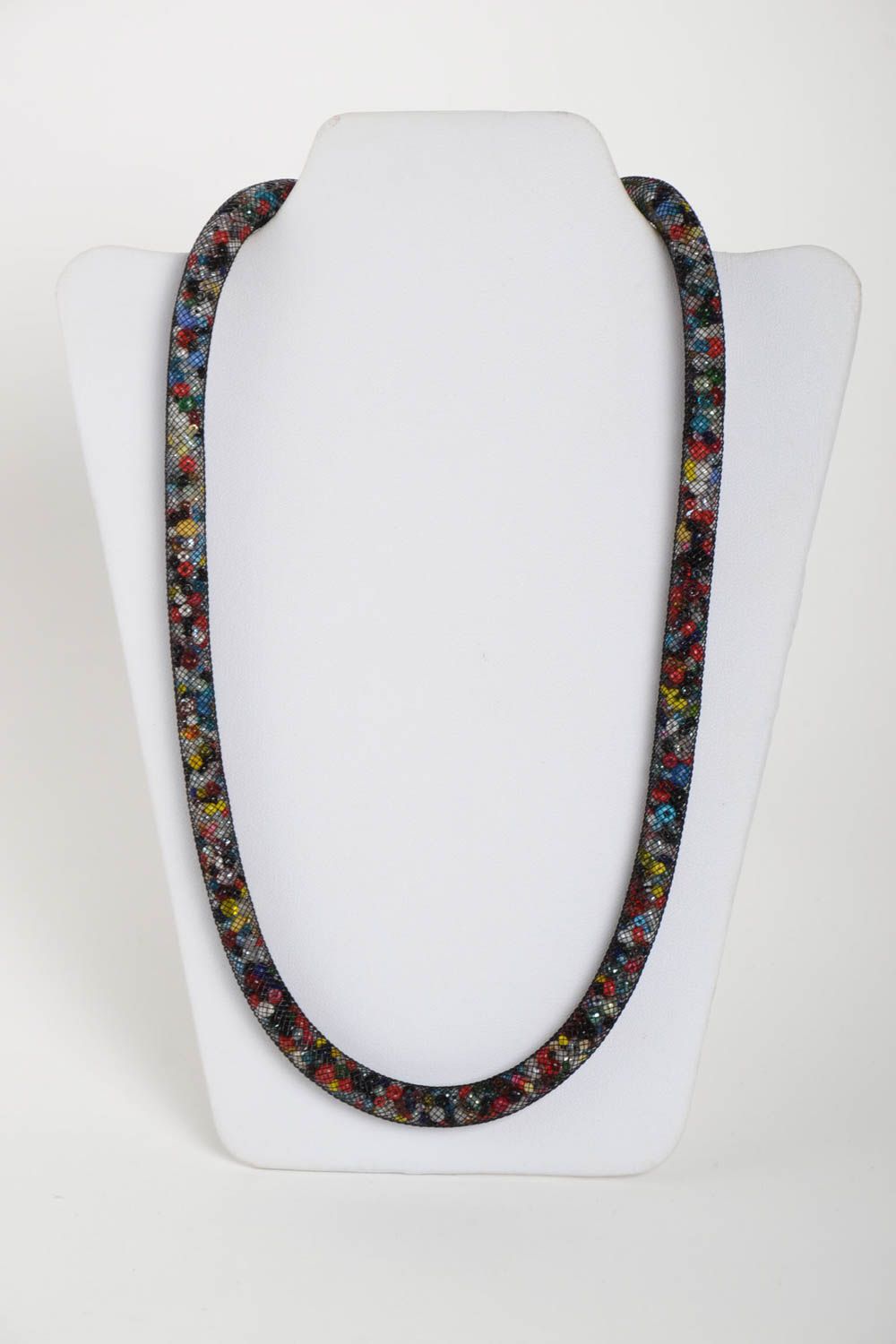 Handmade unusual beaded necklace stylish elegant accessory beaded cord necklace photo 2