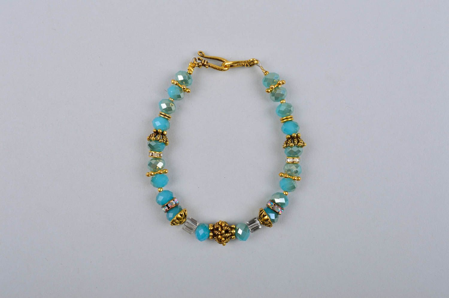 Crystal beads charm bracelet in light blue color for teen girls photo 2