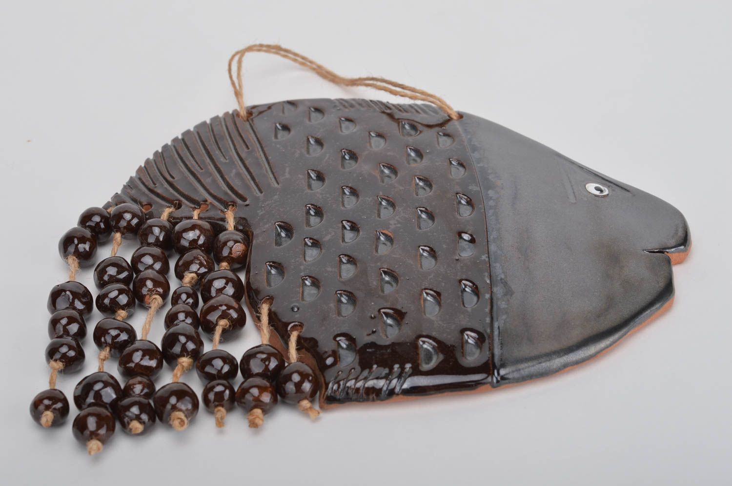 Handmade designer clay interior hanging brown fish with caviar photo 1