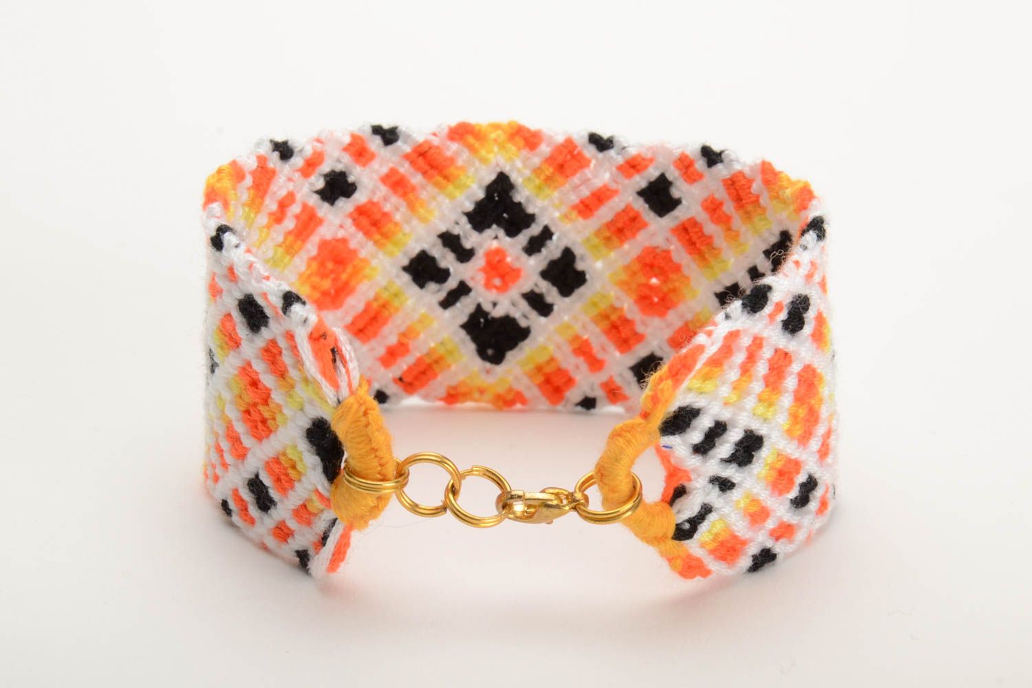 Beautiful bright wide bracelet woven of embroidery floss photo 3