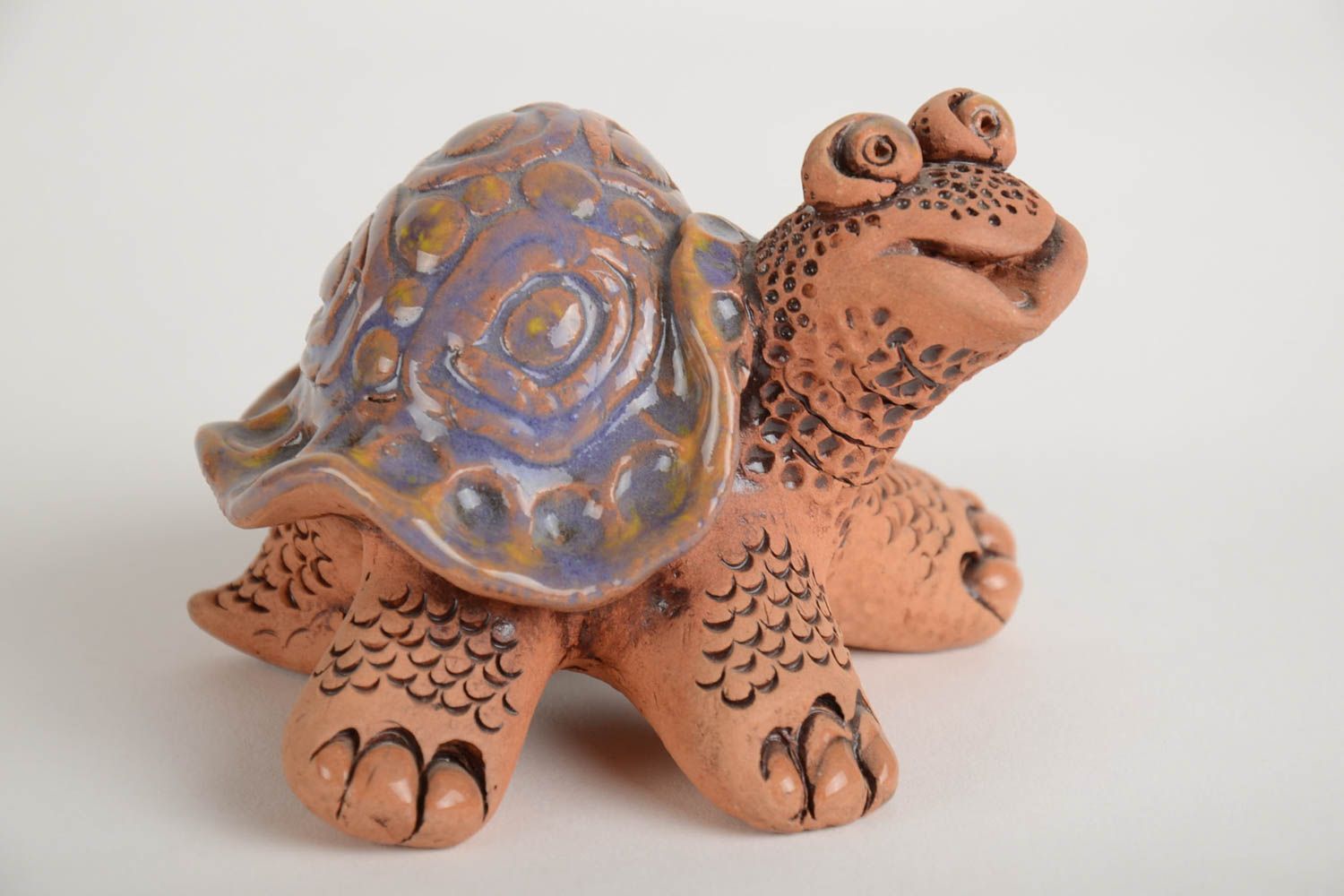 Small handmade clay figurine of turtle with enamel and glaze made for decoration photo 4