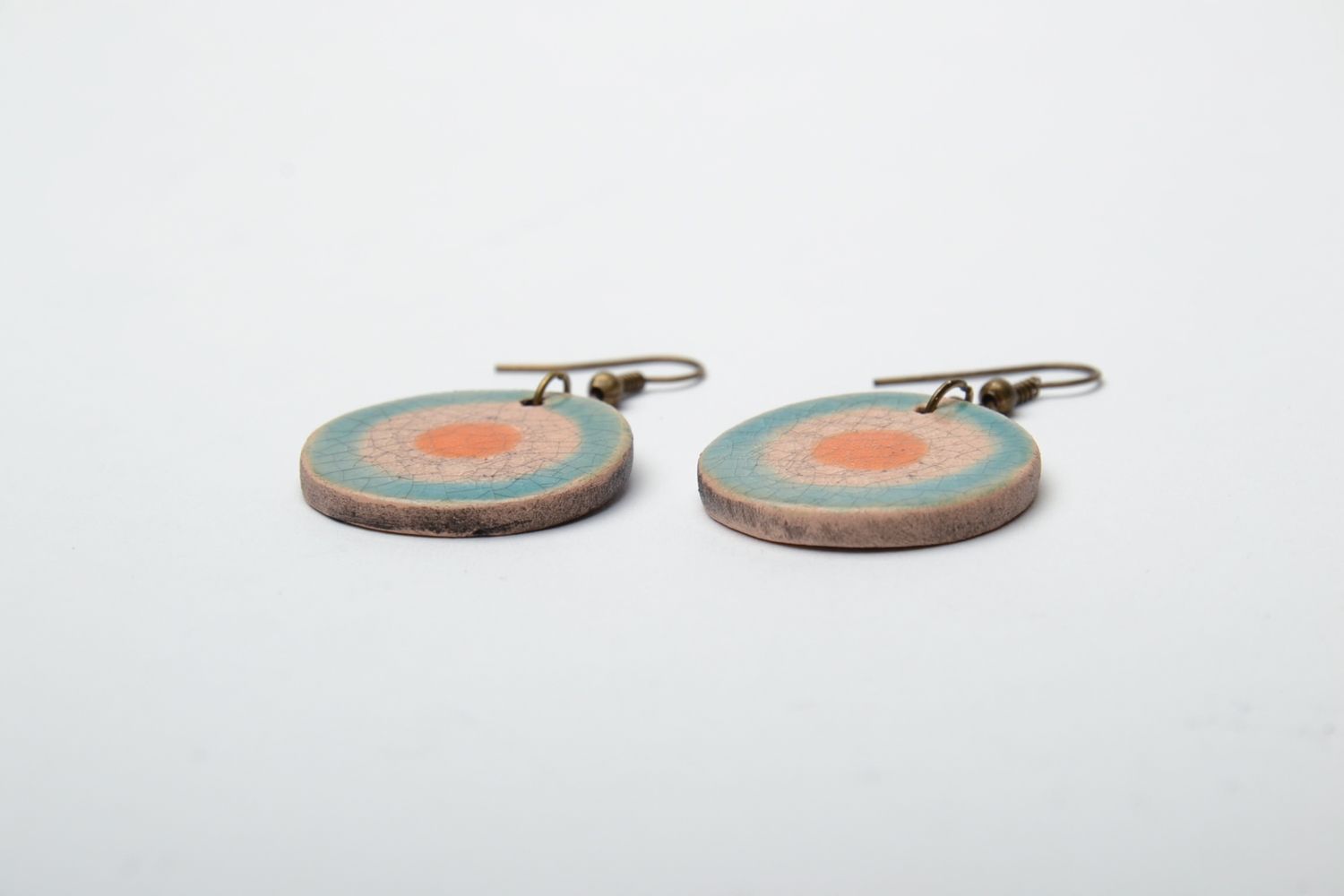 Designer round ceramic earrings with painting photo 4