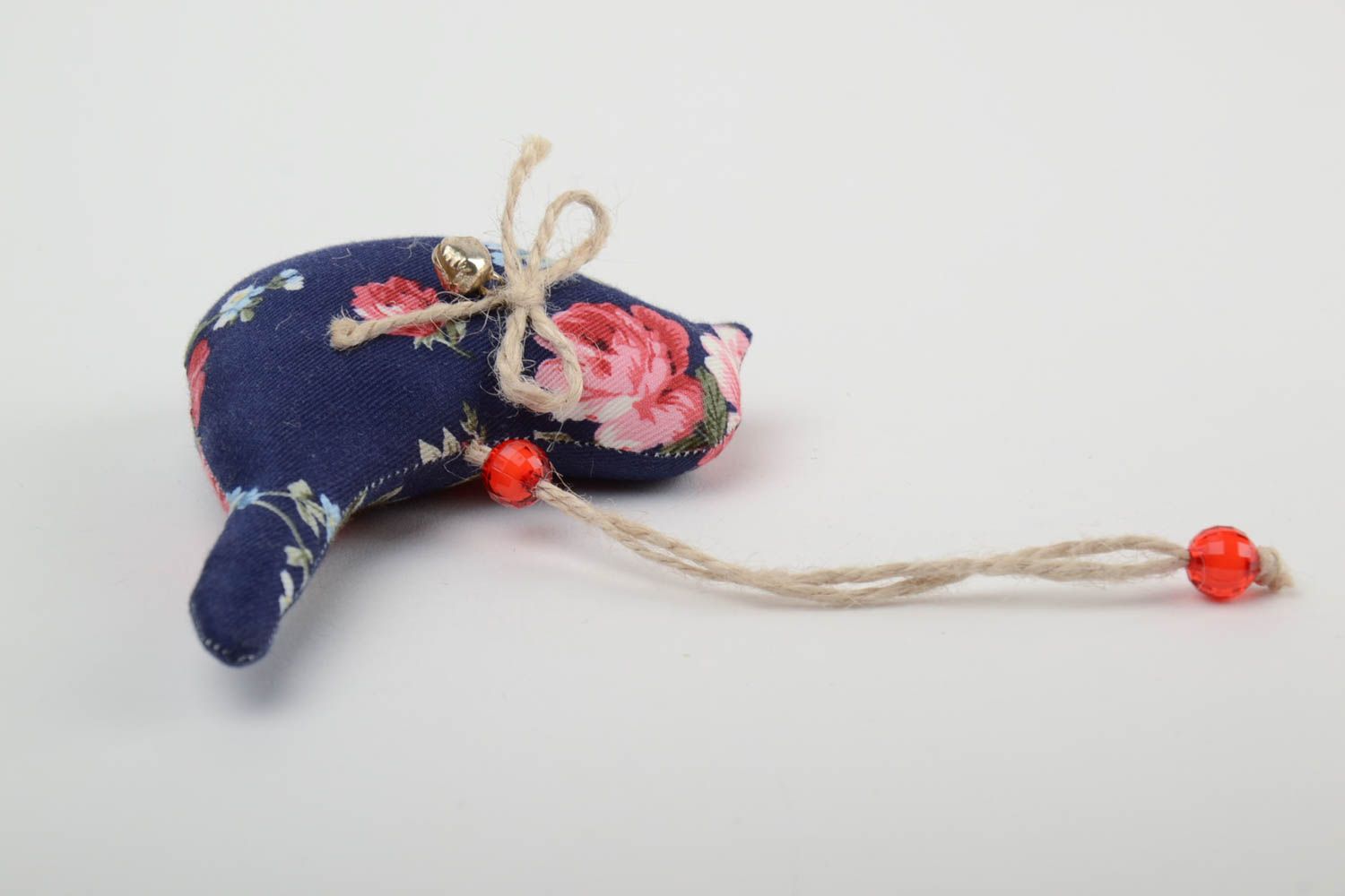 Dark handmade designer cotton dabric soft interior pendant toy bird with bead photo 4