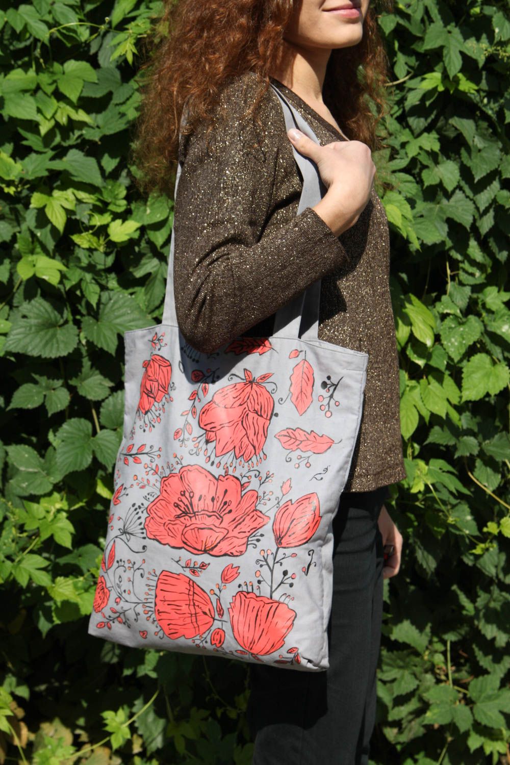 Handmade cotton eco bag stylish handbag fabric purse textile shoulder bag photo 2