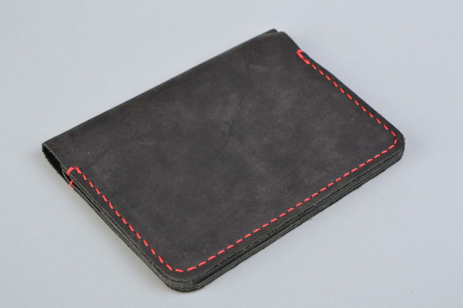 Handmade dark leather passport cover with pockets photo 5