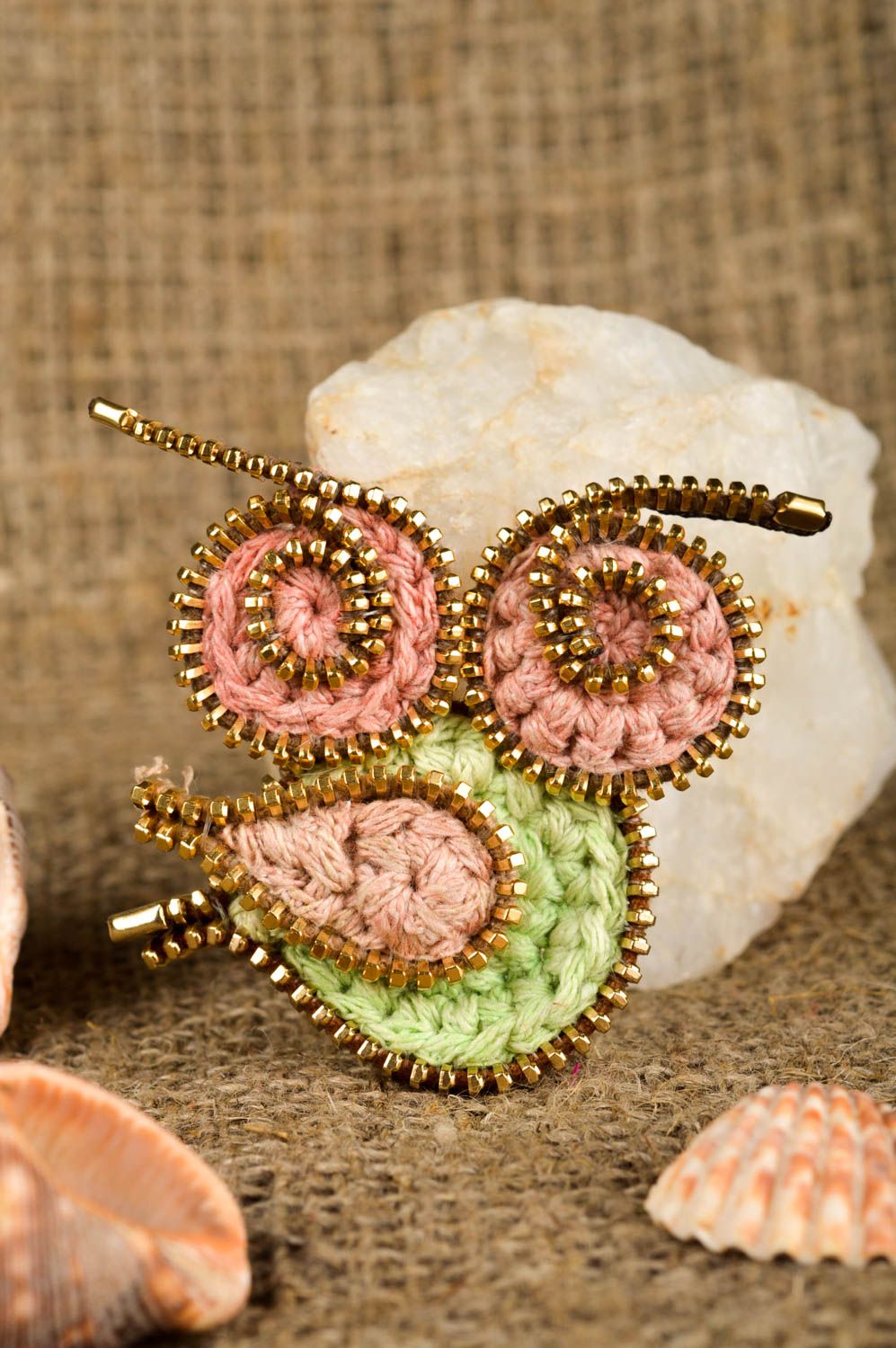 Handmade textile brooch with zipper metal jewelry stylish jewelry for women photo 1