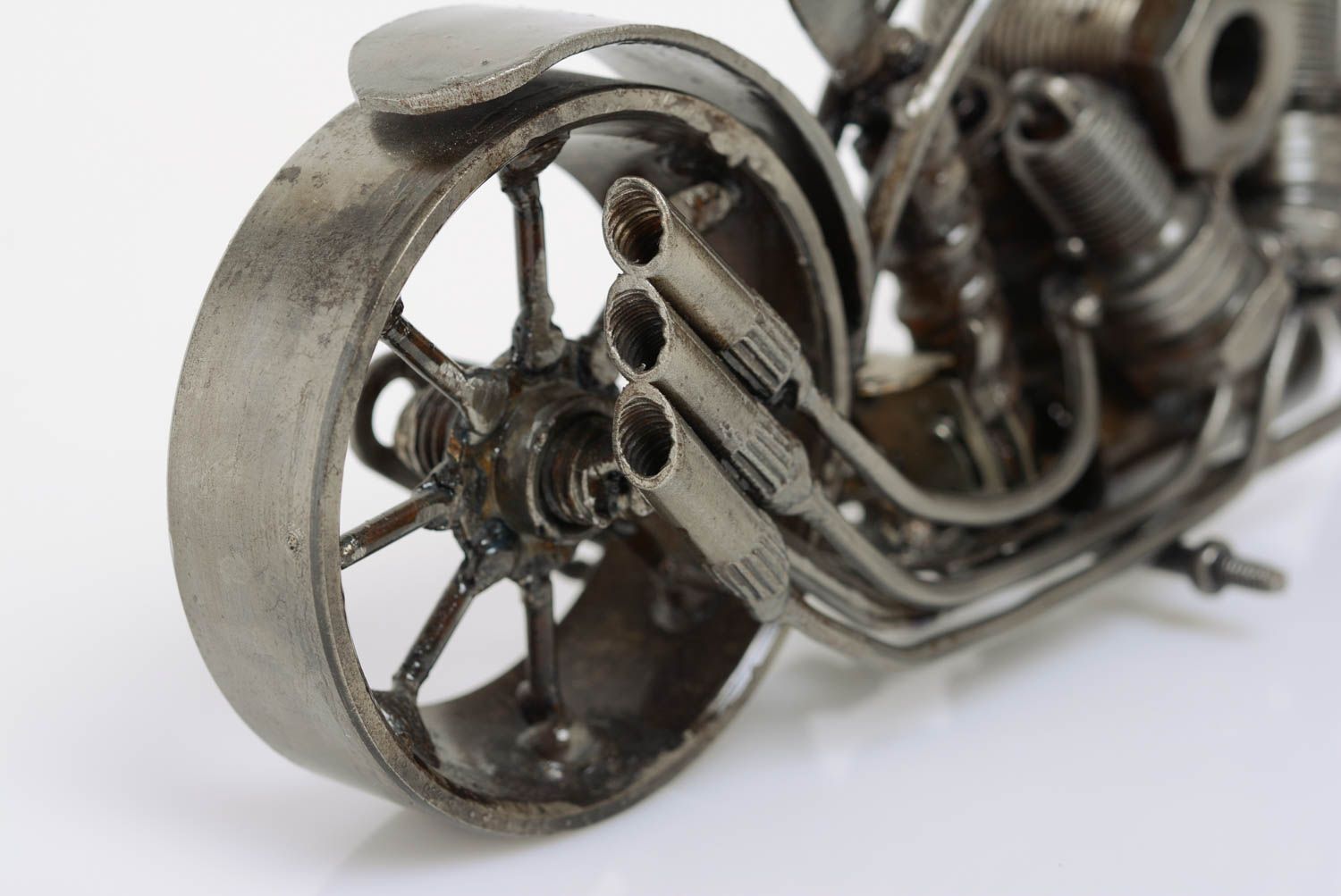 Metal statuette of motorcycle techno art style handmade decorative figurine photo 5