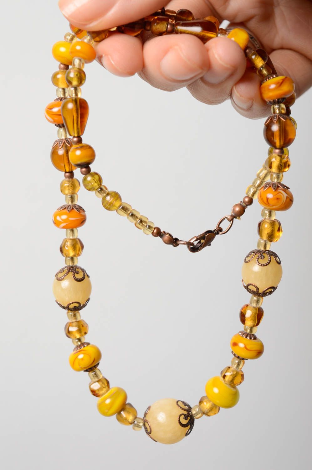 Handmade lampwork glass bead necklace Yellow Motives photo 3