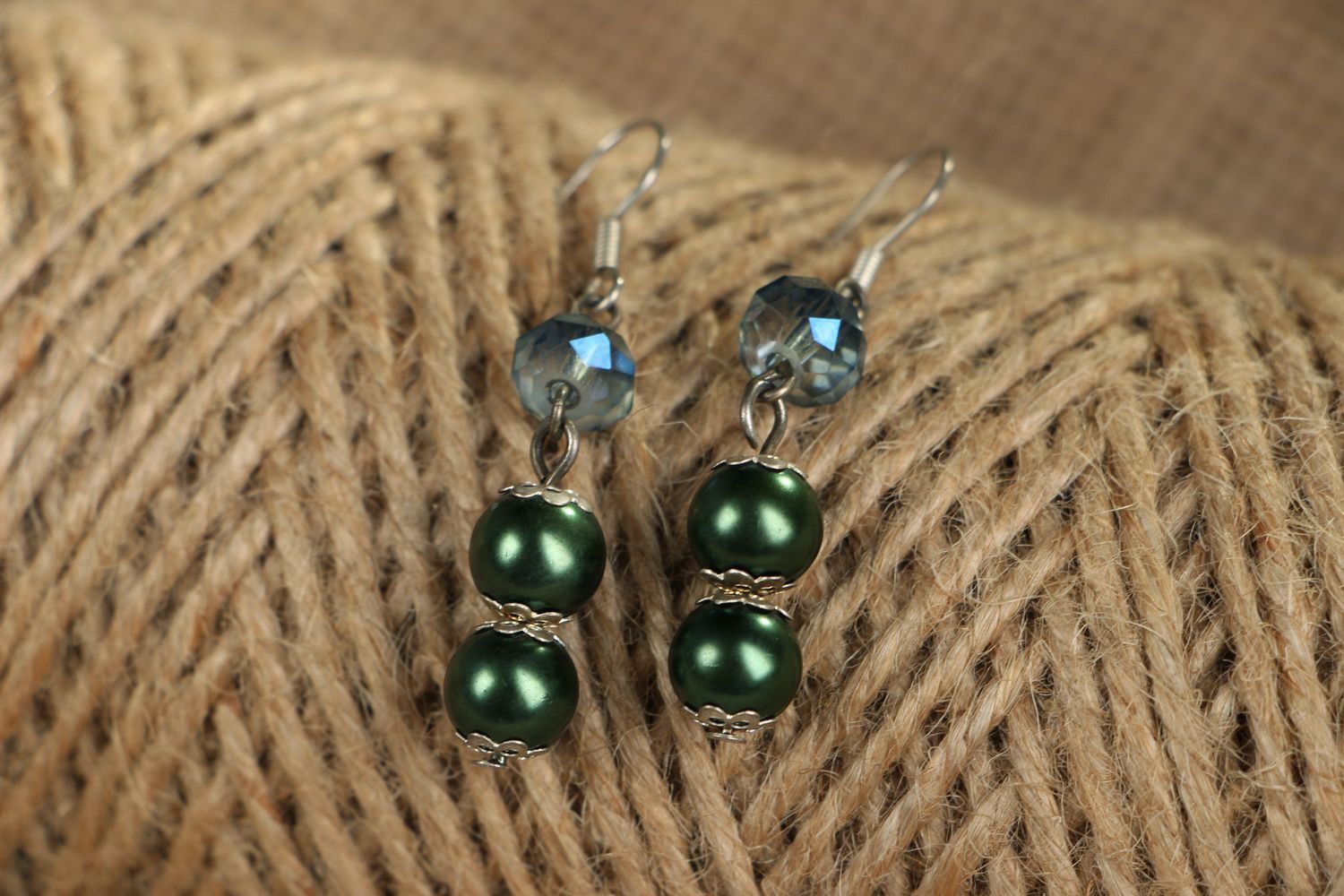 Earrings with crystal ad plastic beads photo 3