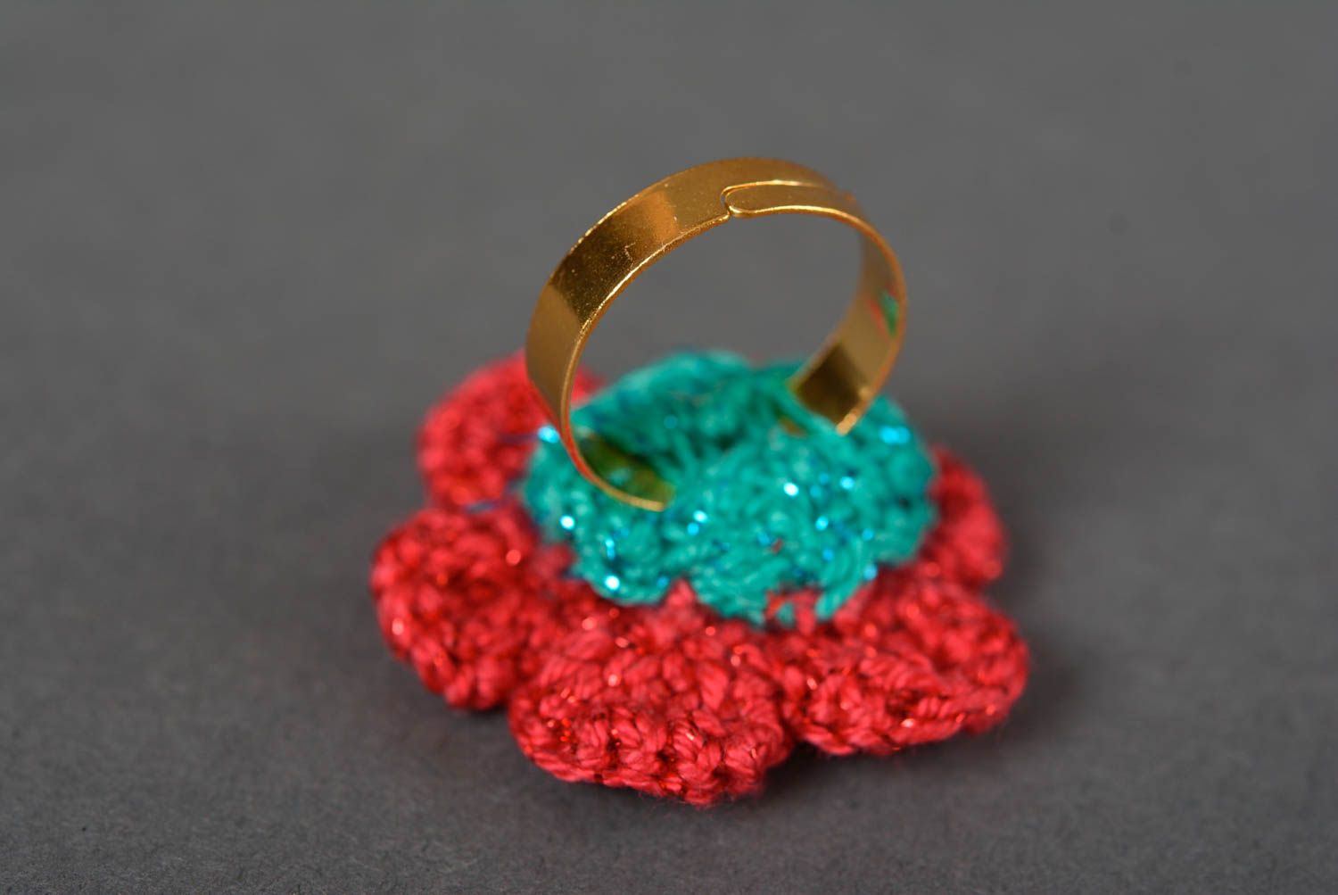 Кольцо из хлопковых ниток украшение ручной работы кольцо цветок оригинальное фото 4