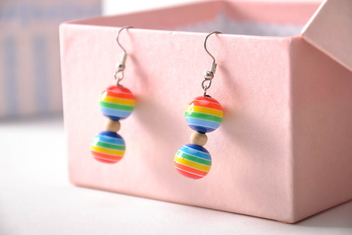 Multi-colored earrings made of polymer clay photo 3