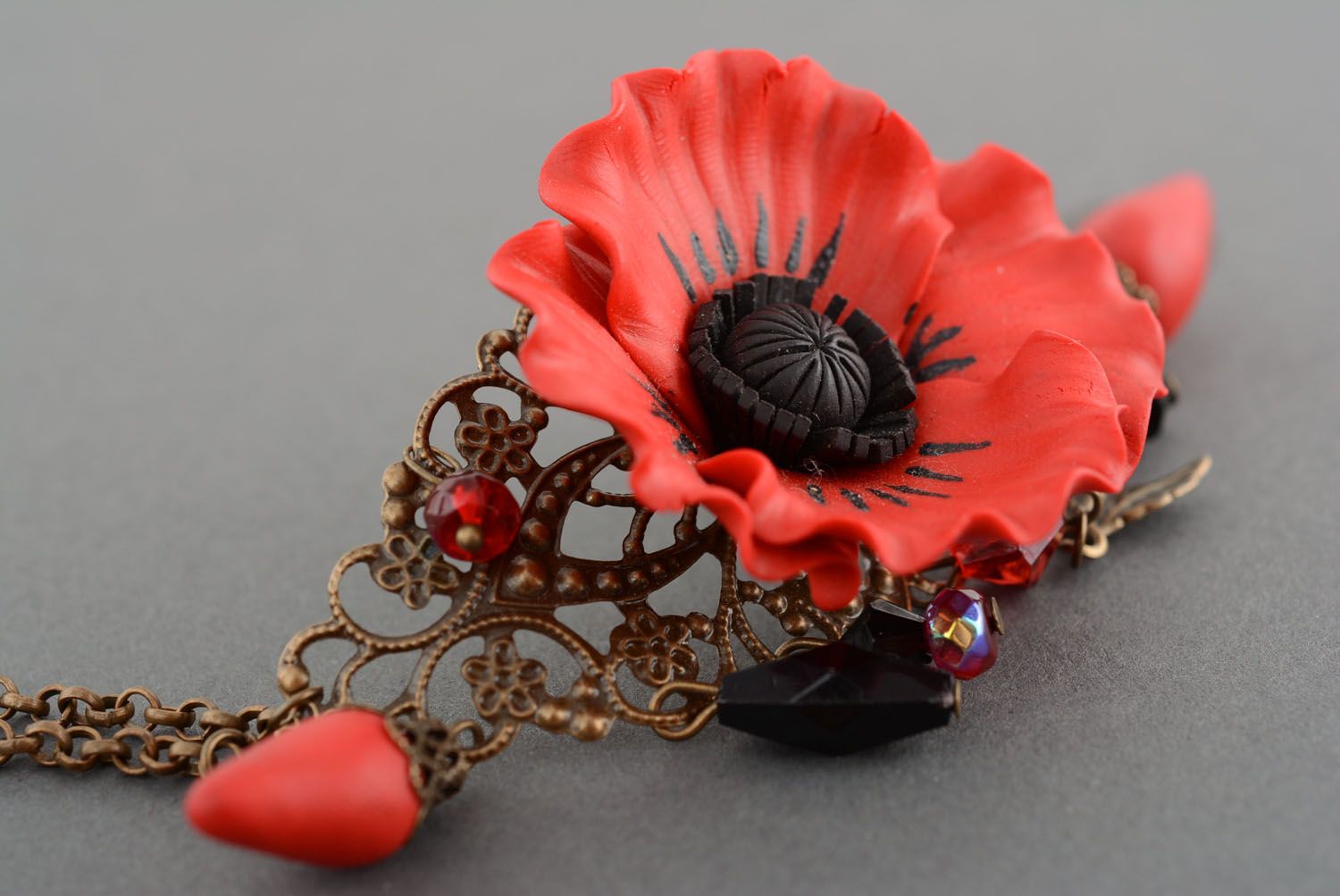 Bracelet made of metal and polymer clay Poppy photo 1