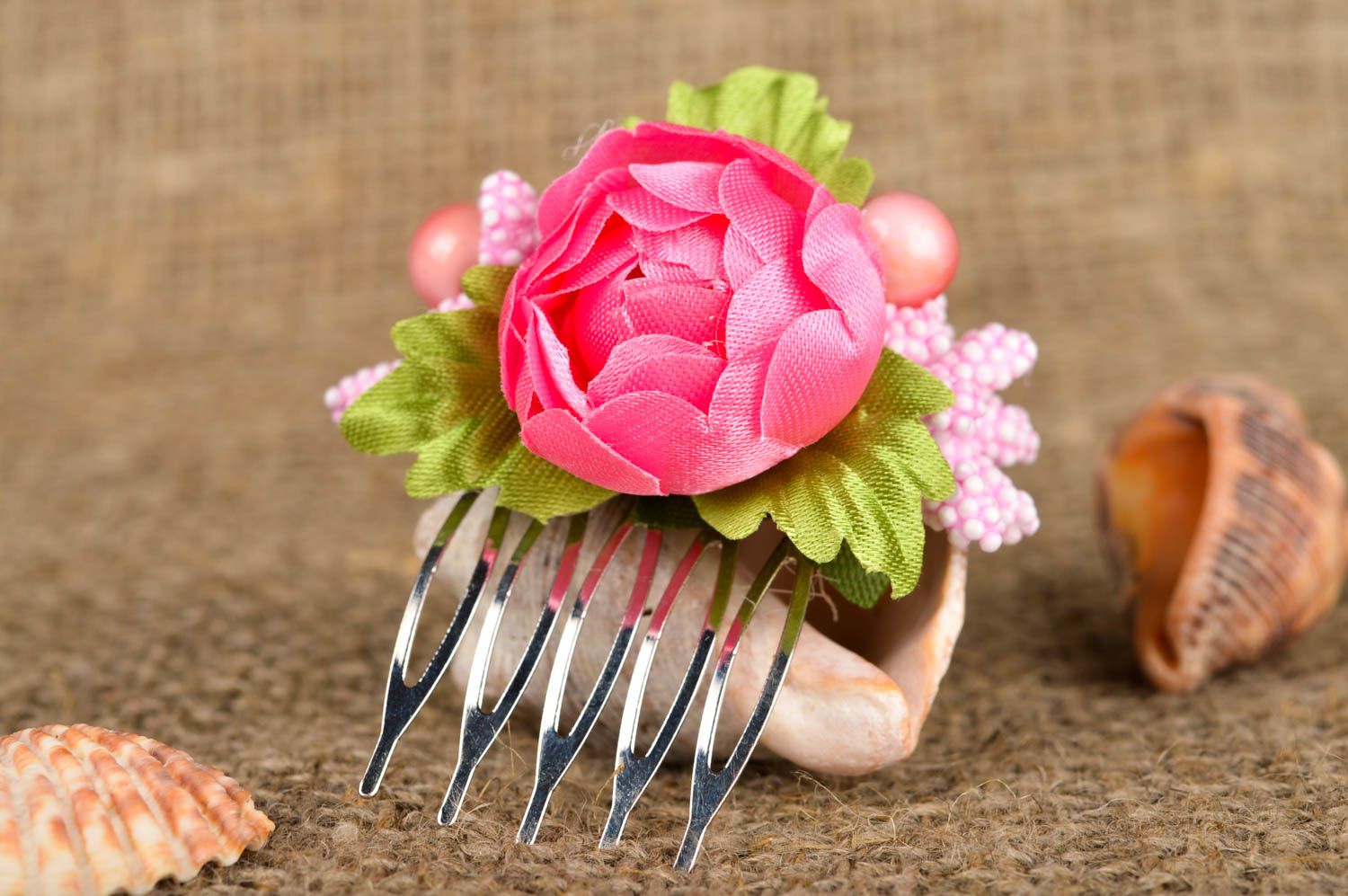 Peigne cheveux fait main Accessoire cheveux avec fleurs roses Cadeau femme photo 1