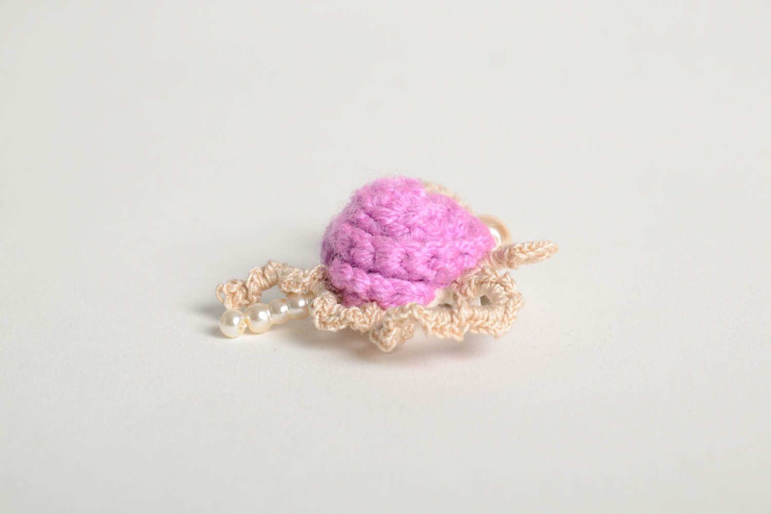 Broche fleur Bijou fait main tricot crochet coton laine Accessoire femme photo 5