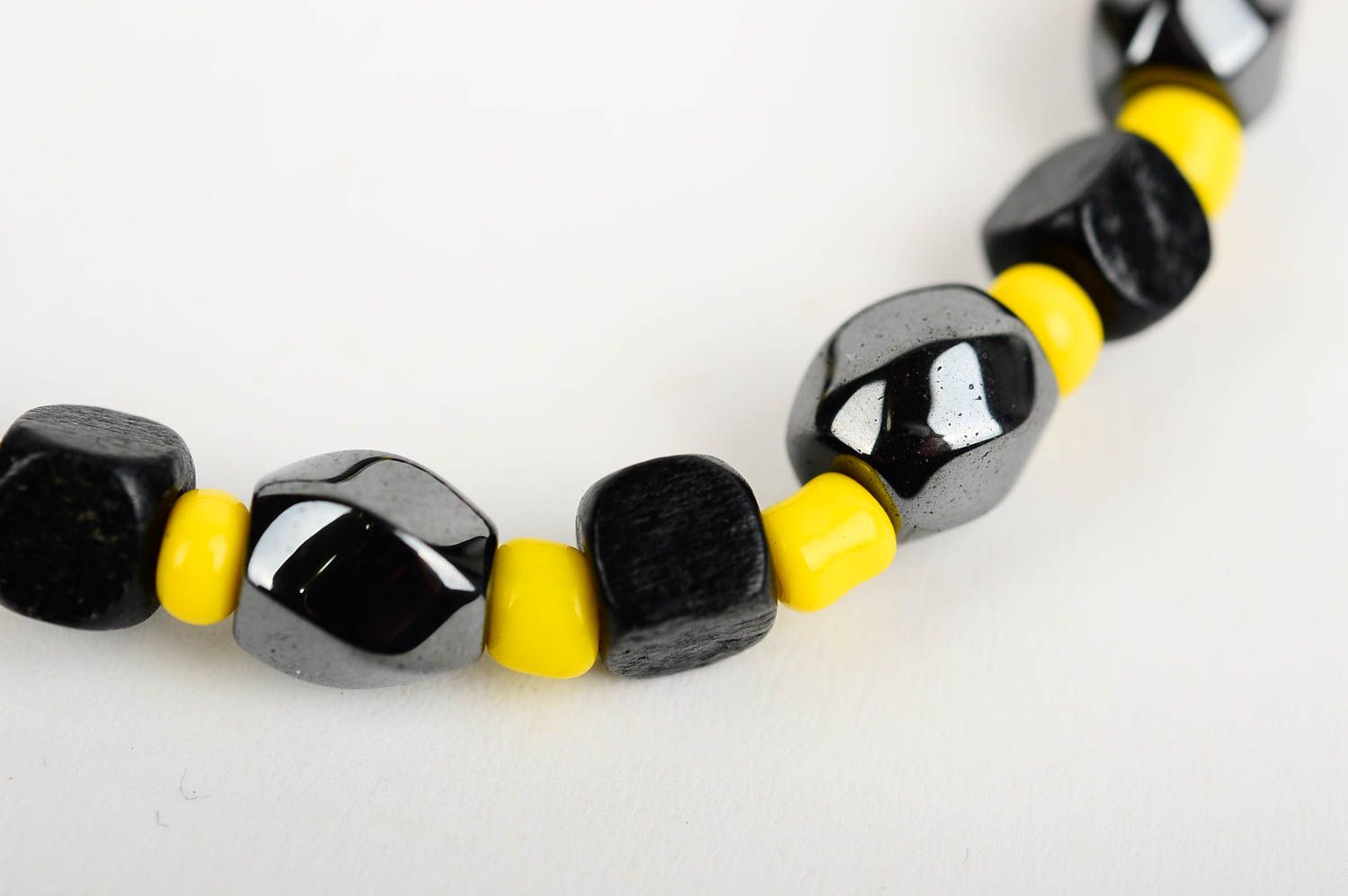 Black and yellow beads elastic stretchy bracelet for men photo 4
