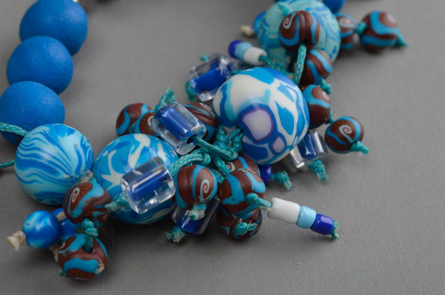 Blue bracelets for women polymer clay accessory plastic beaded jewelry photo 4