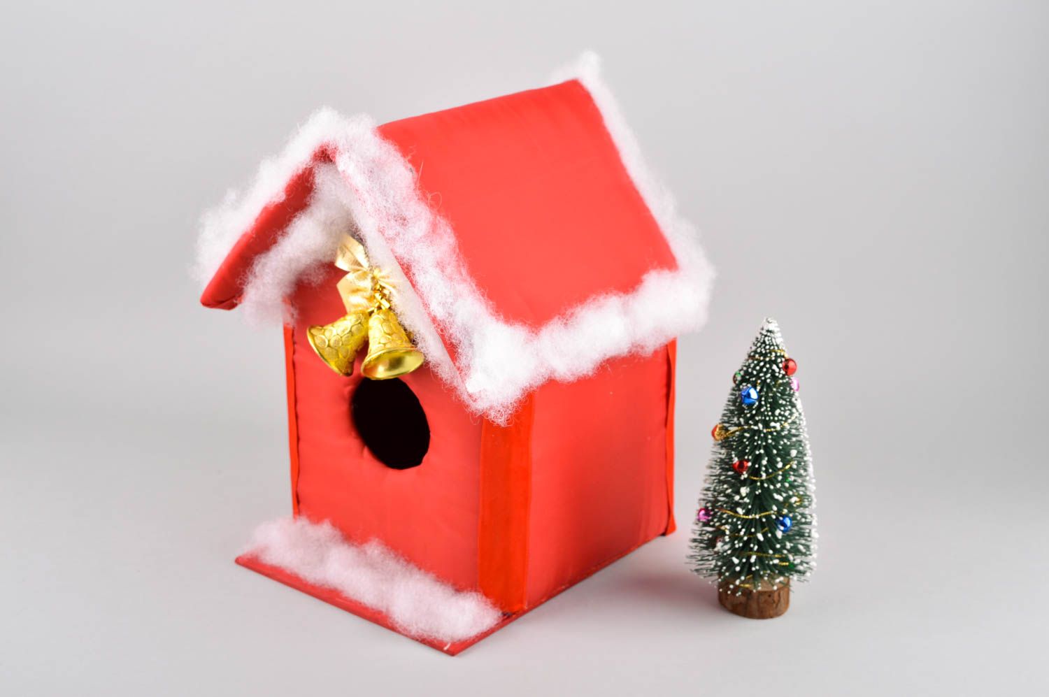 Nichoir décoratif fait main Statuette maison rouge Décoration en bois Noël photo 1