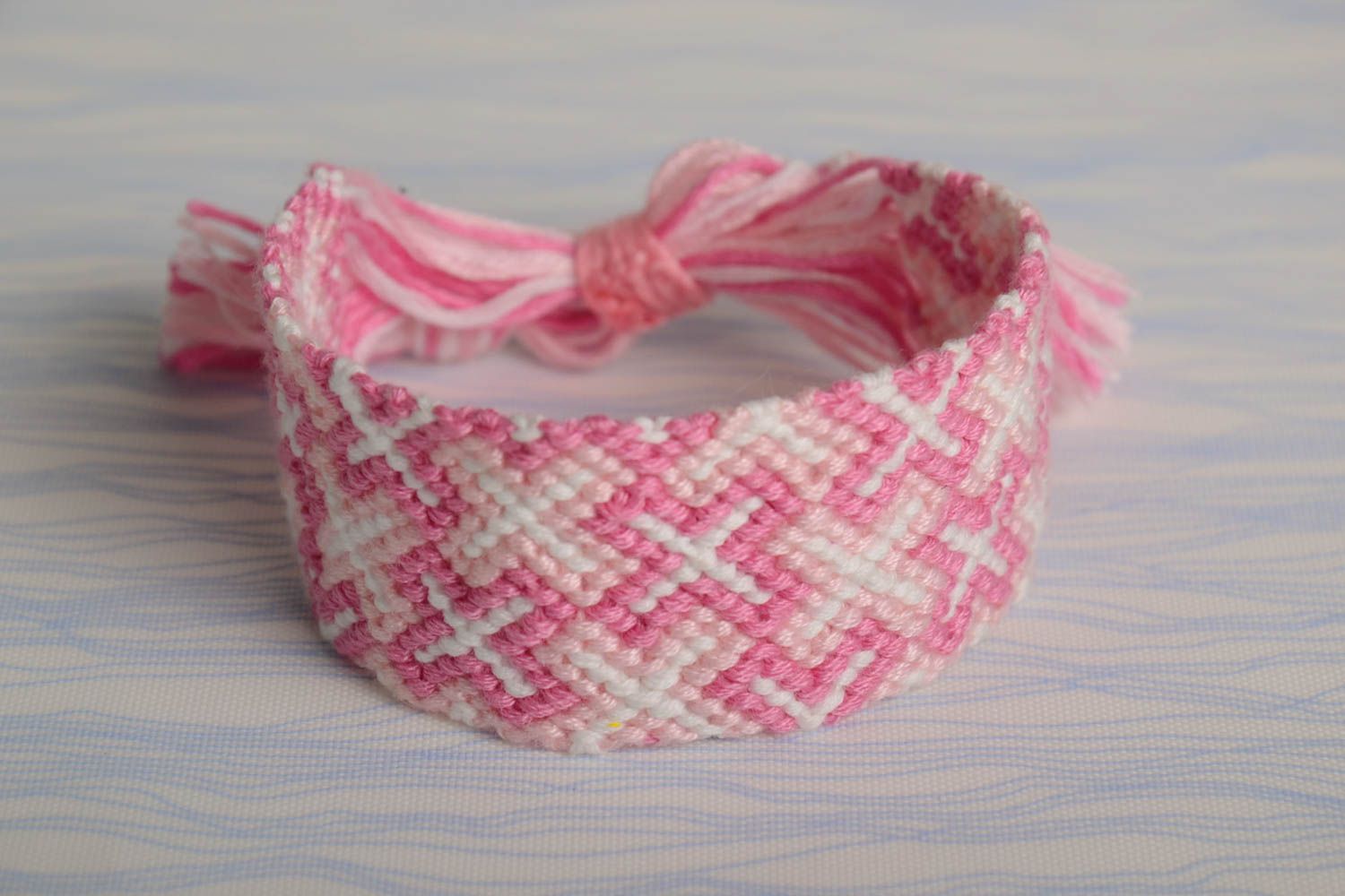 Handmade multicolored woven friendship bracelet pink and white present for girl photo 1