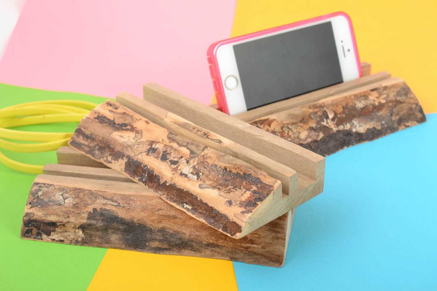 Ensemble de supports pour tablettes en bois naturel design faits main 3 pièces photo 1