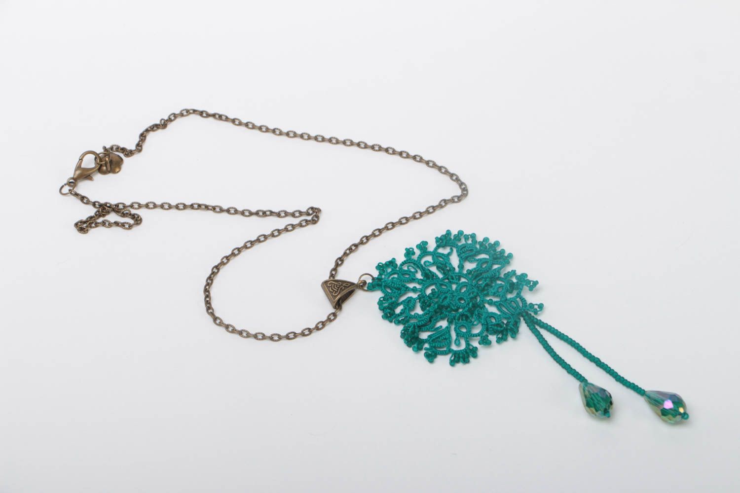 Openwork handmade necklace cotton cute accessory textile unusual jewelry photo 2