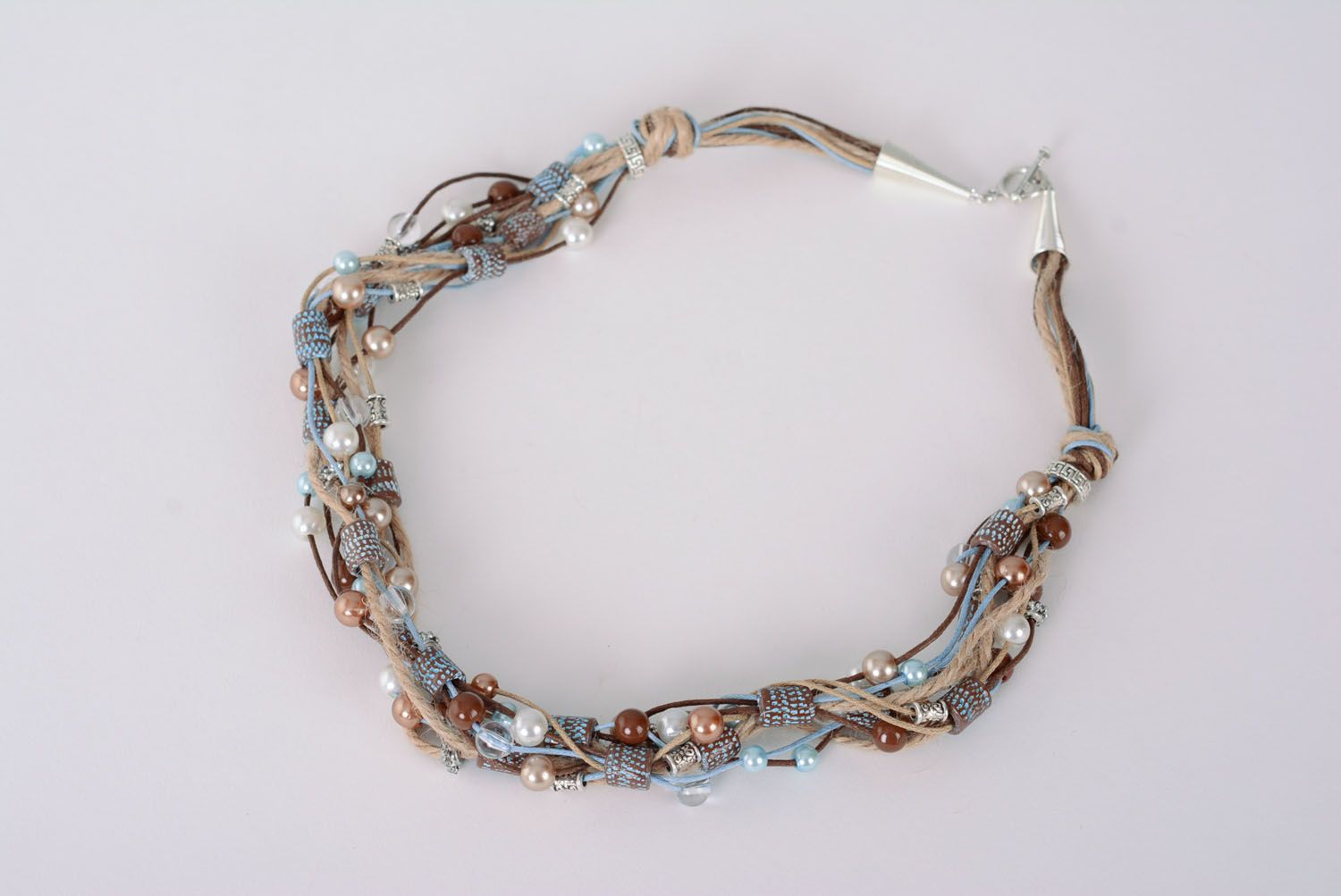 Woven necklace with polymer clay beads Delusion photo 3