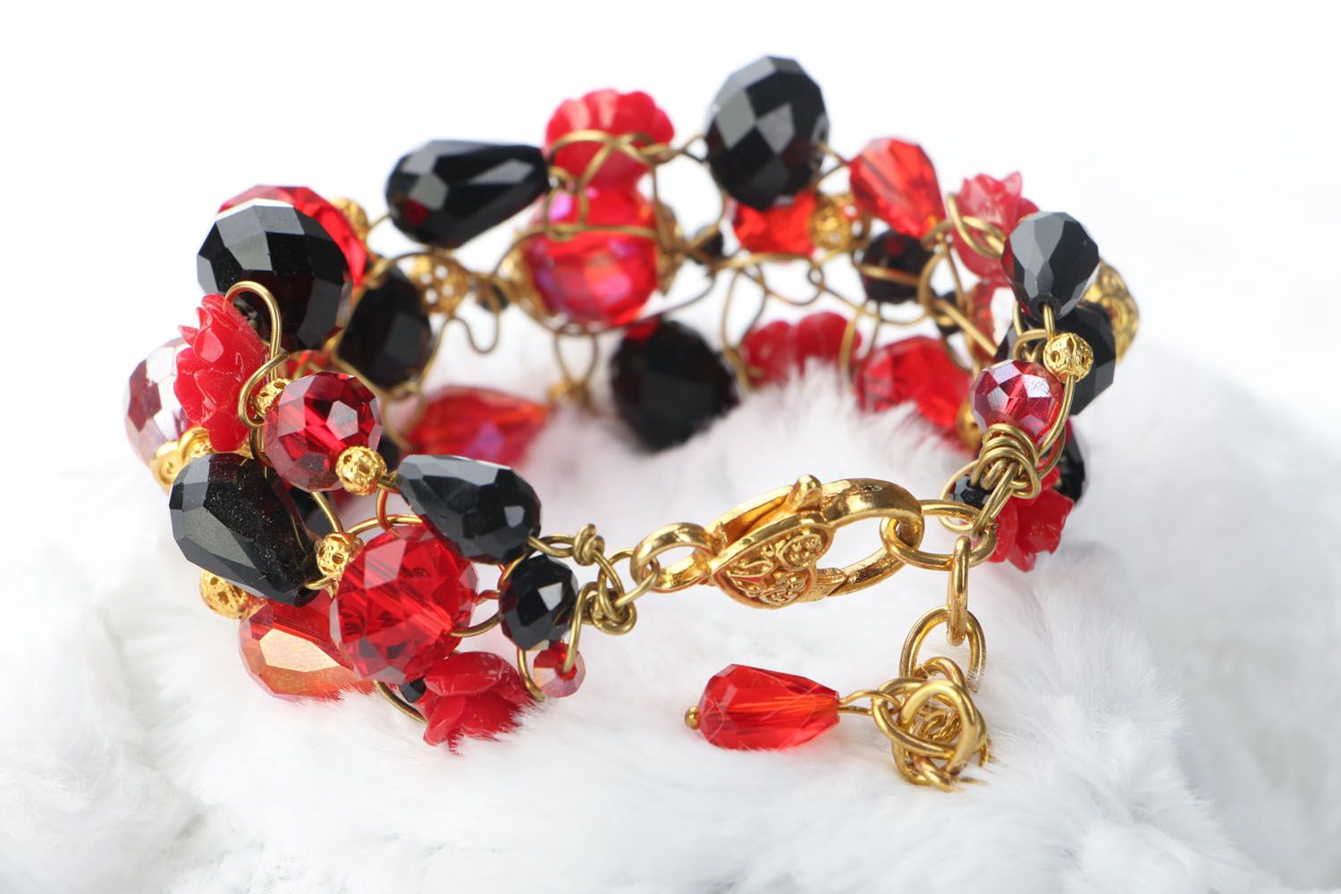 Natural stone bracelet Red and Black photo 3