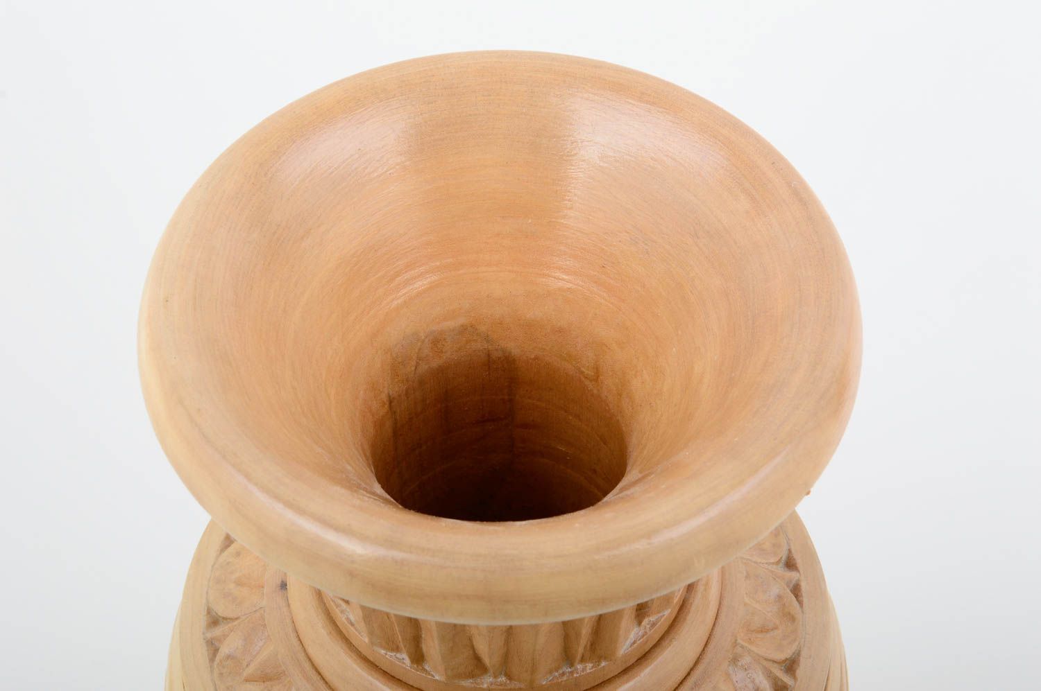 Vase bois clair fait main Déco maison ornementée sculptée Cadeau original photo 3