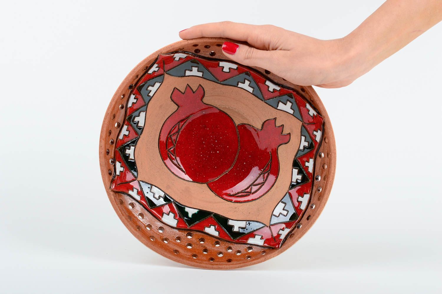 Grand bol à fruits fait main Assiette creuse ronde peinte Vaisselle céramique photo 2