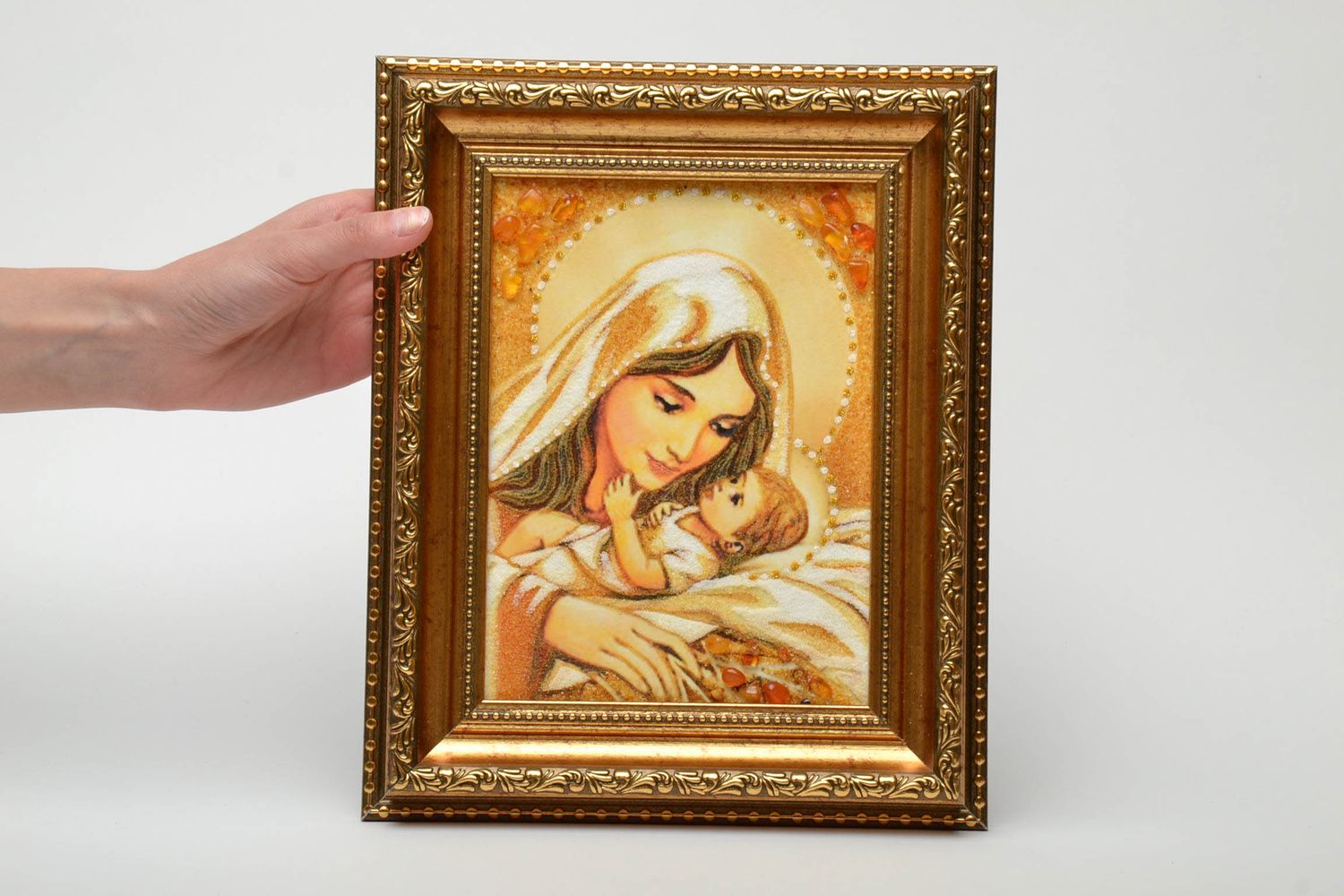 Православная икона Мария с младенцем из янтаря фото 6