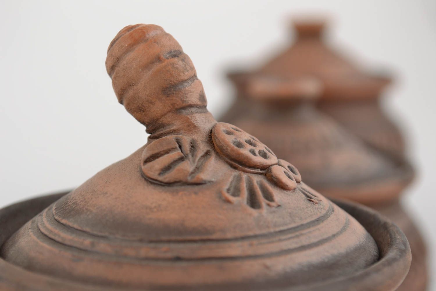 Beautiful handmade clay pots set 200 ml each sugar bowl honey pot and salt pot photo 5