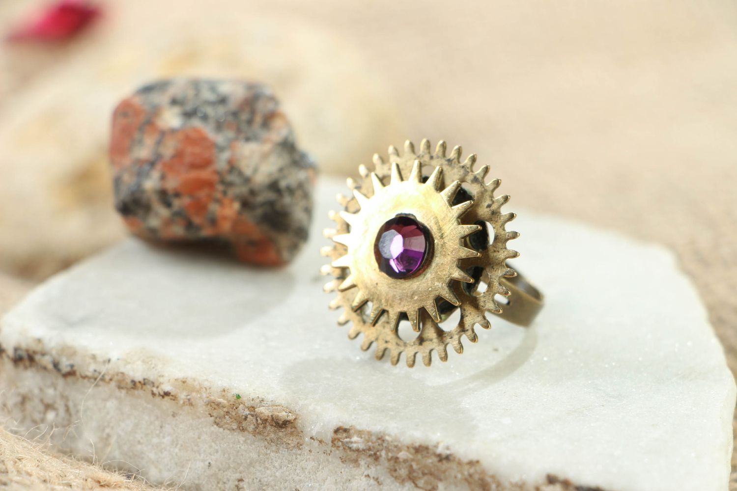 Metal ring in steampunk style with gear wheels photo 5