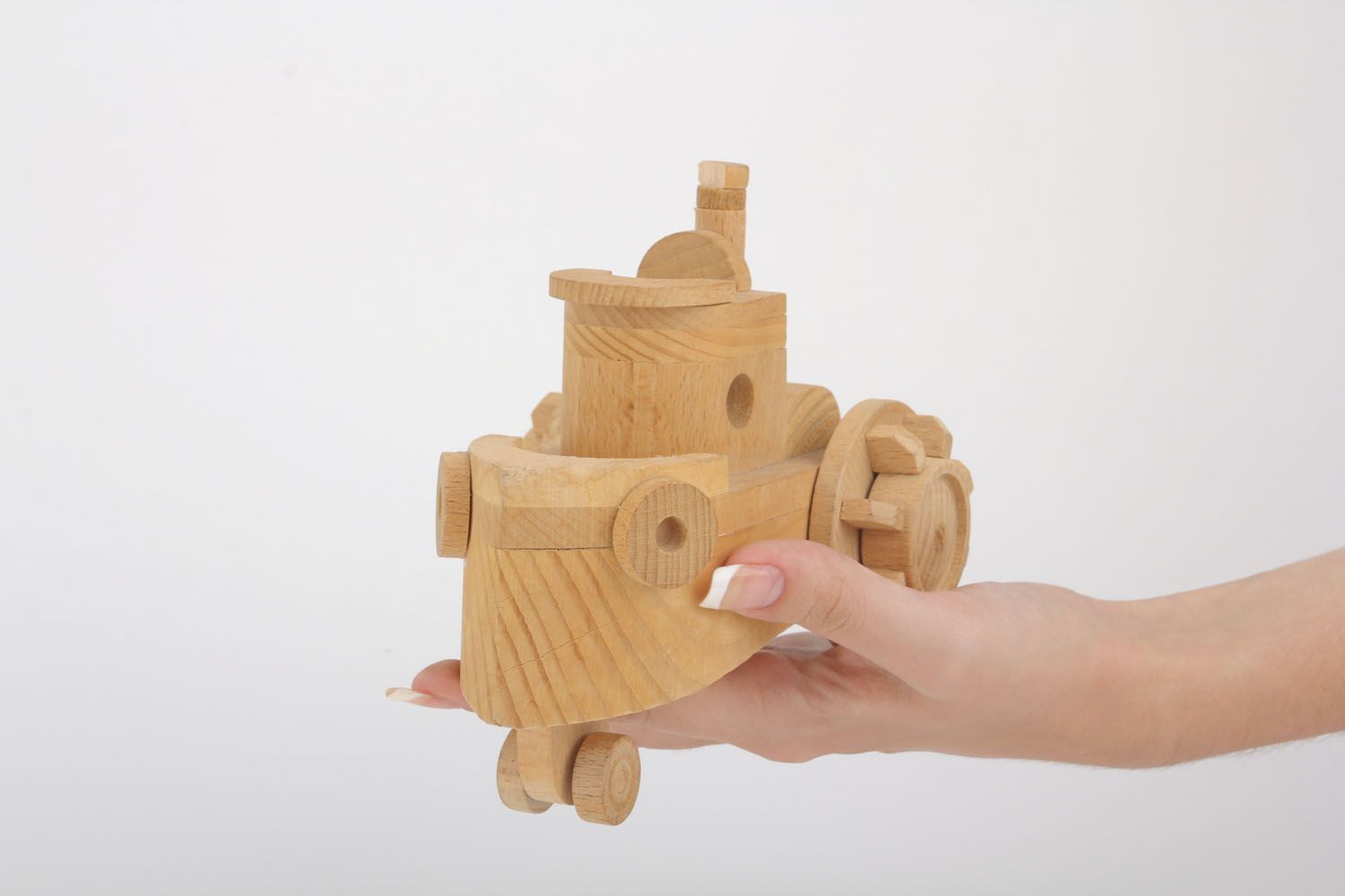 Nave giocattolo fatta a mano giocattolo di legno semilavorato da dipingere foto 5