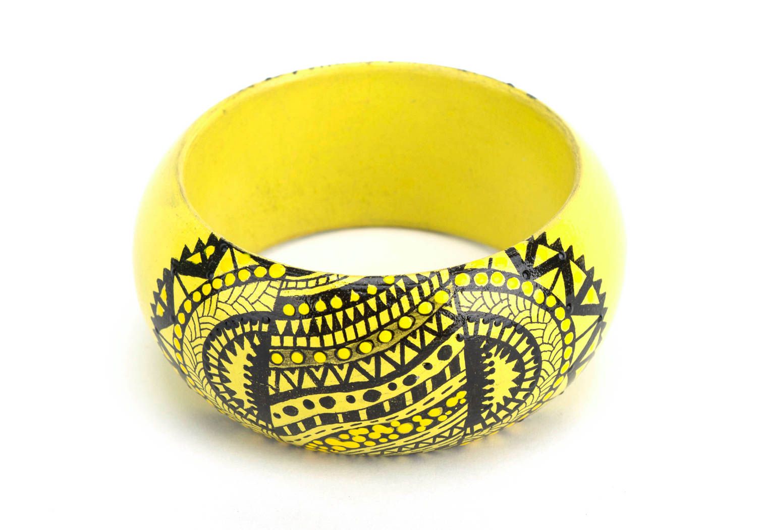 Holz Armband handgemachter Schmuck Damen Armband mit Bemalung breit grell gelb  foto 3