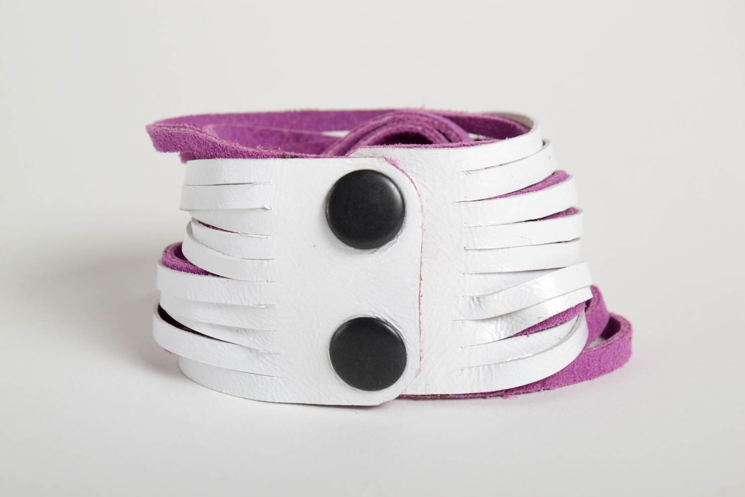 Violett weißes breites Damen Armband handmade Leder Schmuck Frauen Accessoire  foto 2