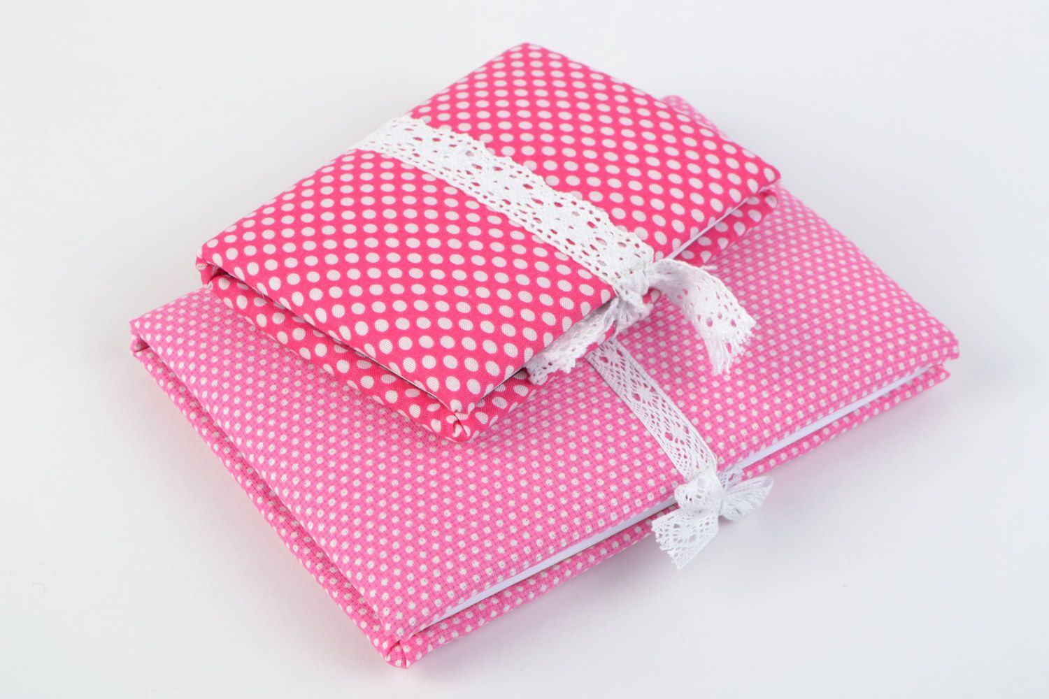 Ensemble de carnets avec couverture en tissu rose à pois faits main 2 pièces photo 3