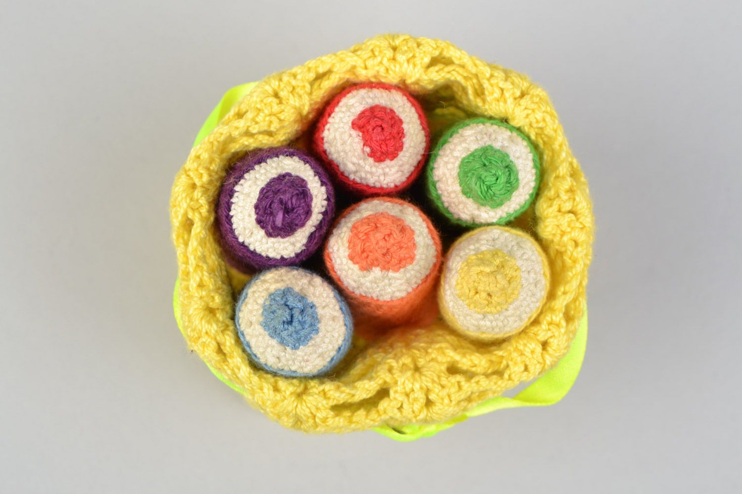 Set of 6 handmade crochet soft toys in the shape of colorful pencils with bag photo 5
