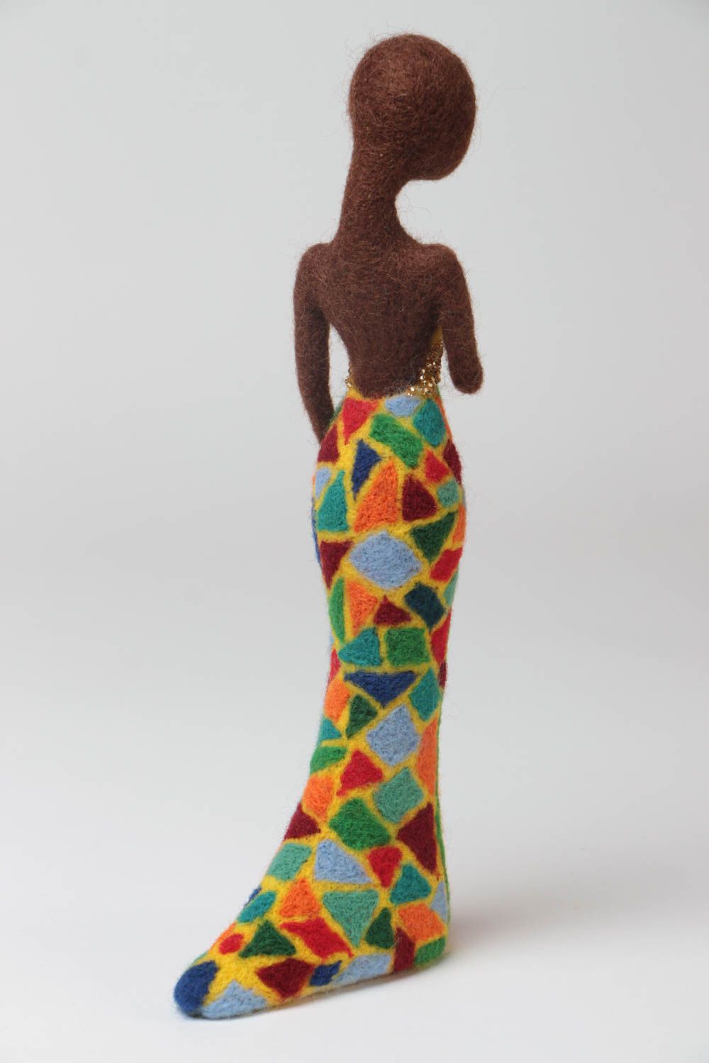 Handmade small beautiful felted wool statuette of African woman home decor photo 4