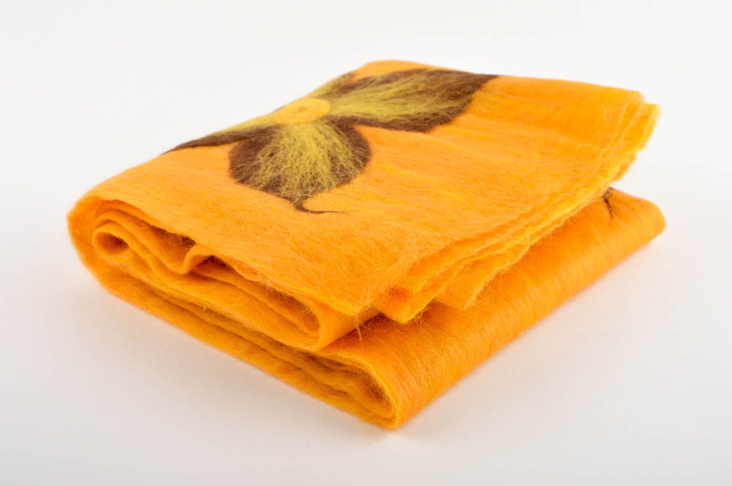 Женский шарф ручной работы шерстяной шарф желтый с цветком валяный шарф фото 4