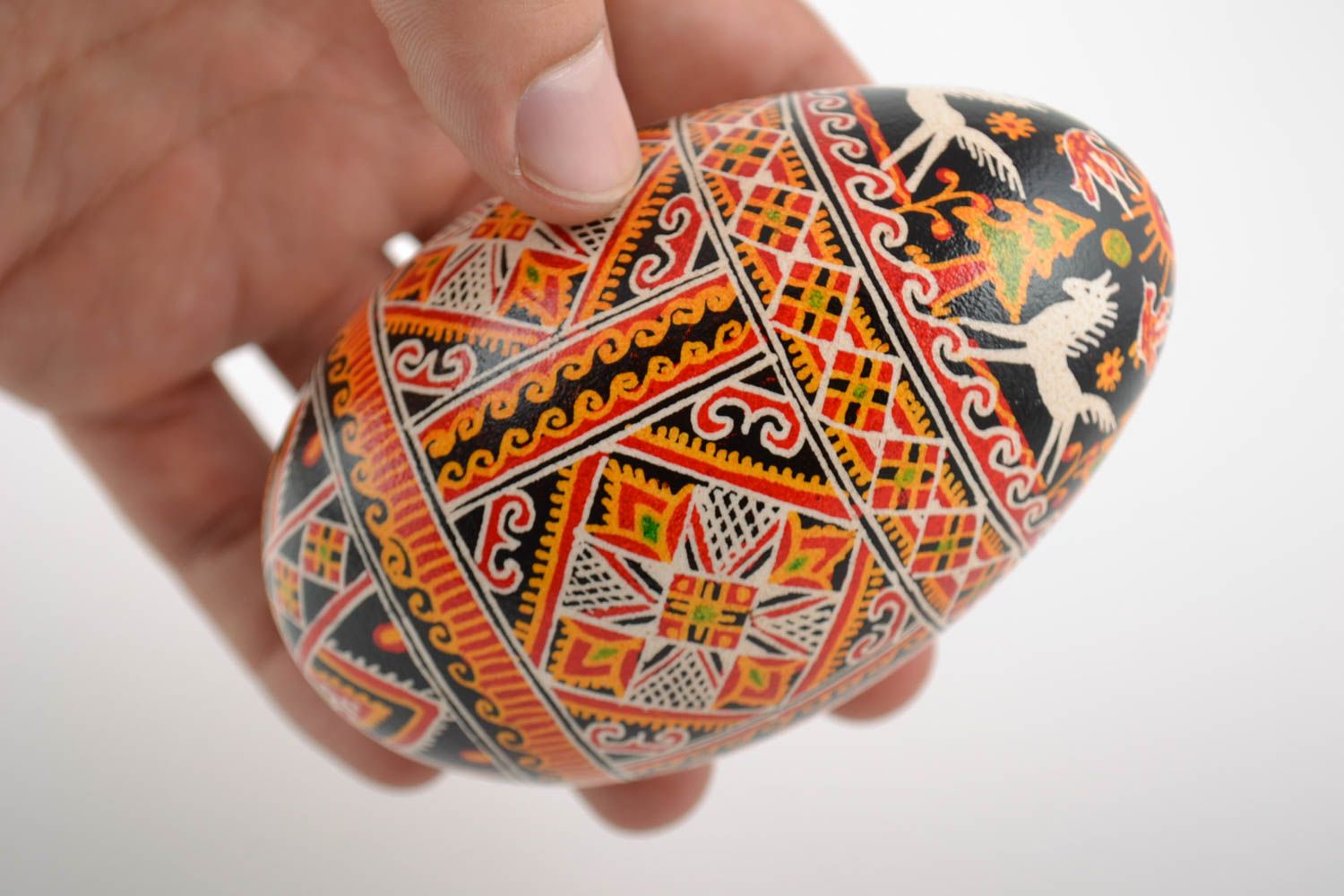 Easter egg painted with acrylic dyes goose handmade pysanka with horse pattern photo 2