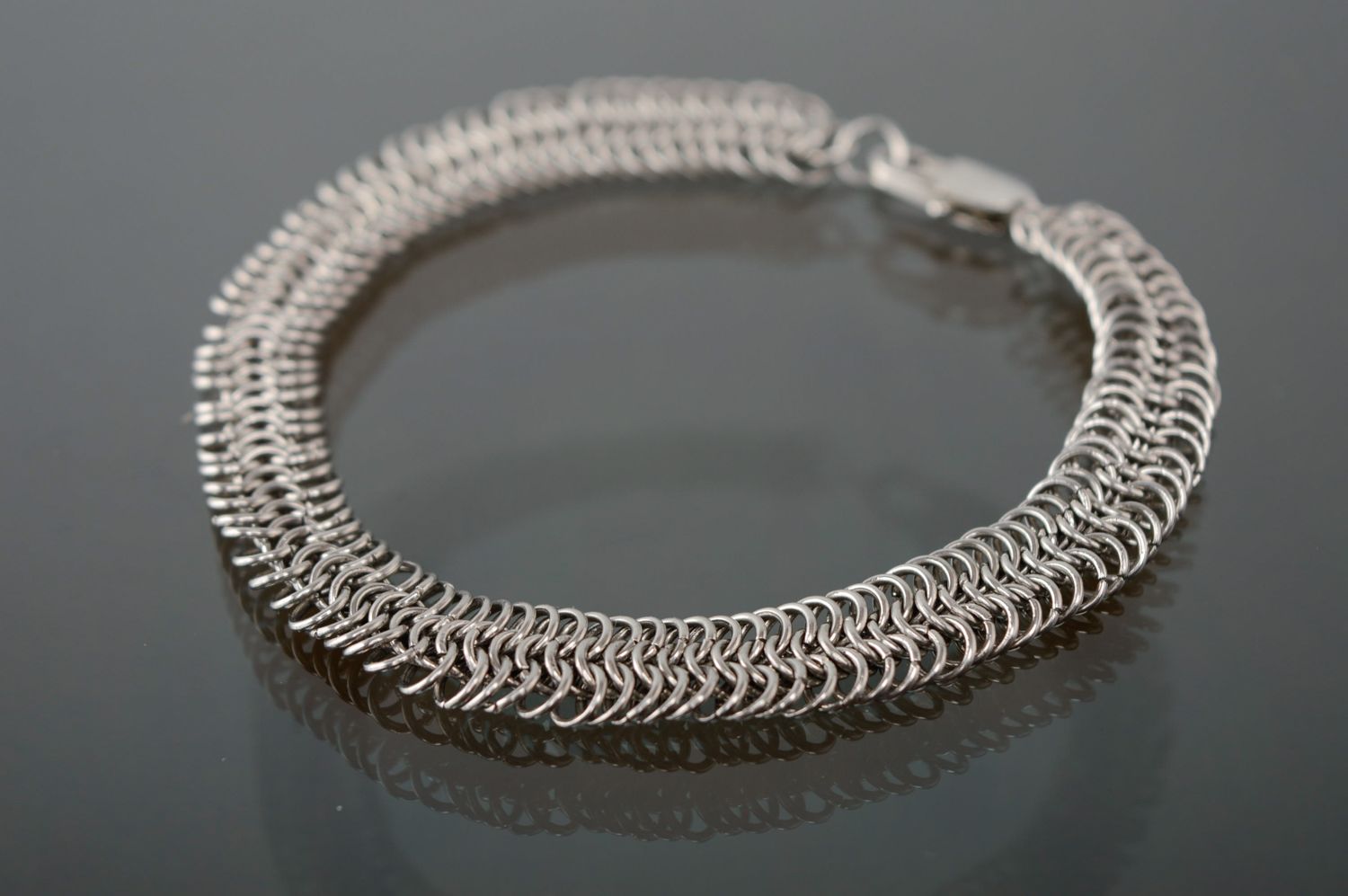 Handmade flat chainmail metal bracelet photo 1