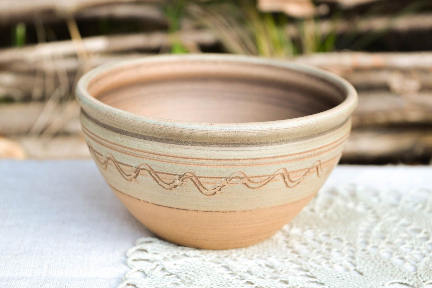 Керамика ручной работы глубокая миска глиняная посуда экологически чистая  фото 1