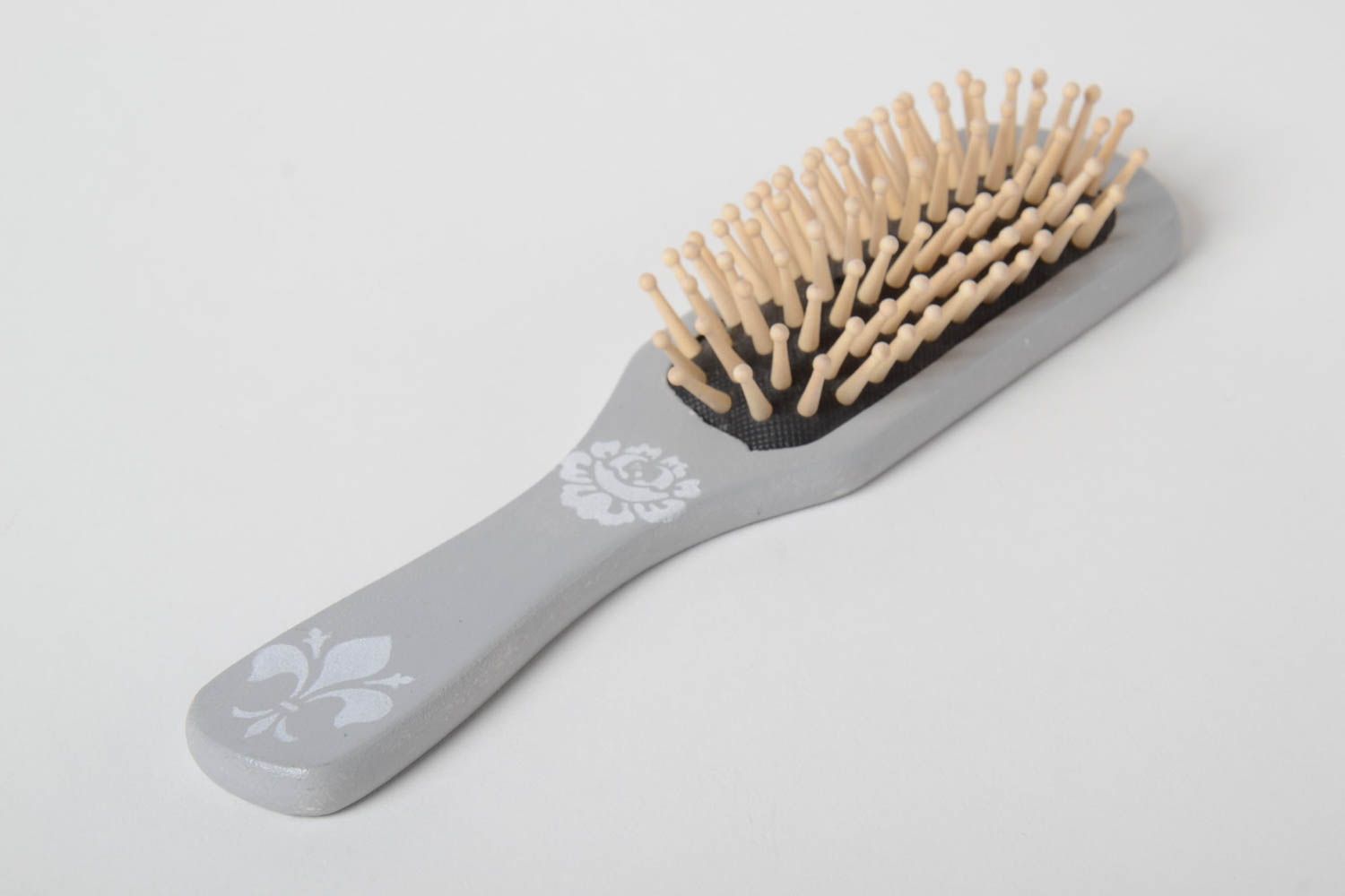 Wooden handmade hair comb stylish accessories beautiful decoupage present photo 2