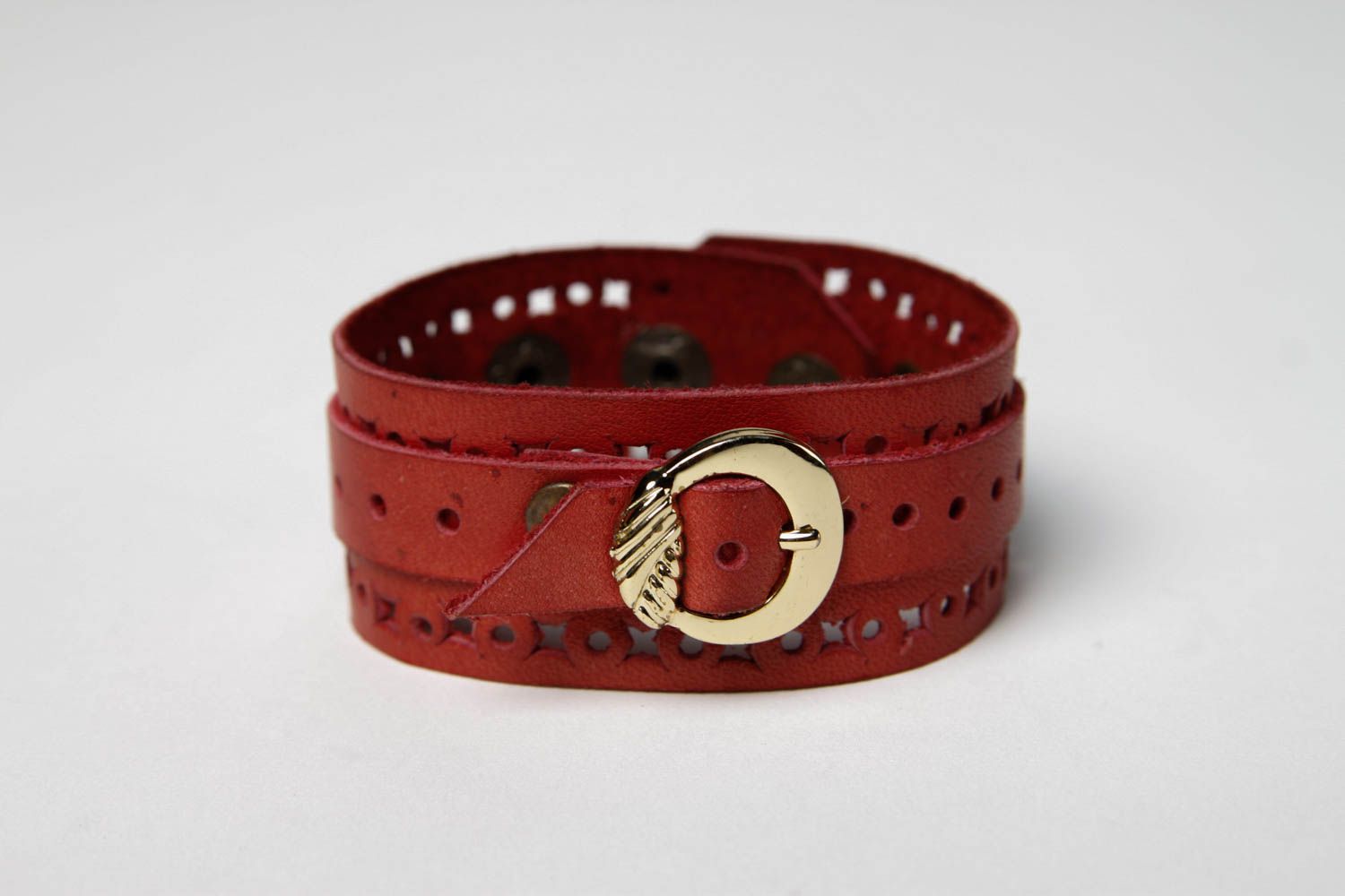 Bracelet cuir Bijou fait main large rouge design Accessoire en cuir original photo 3