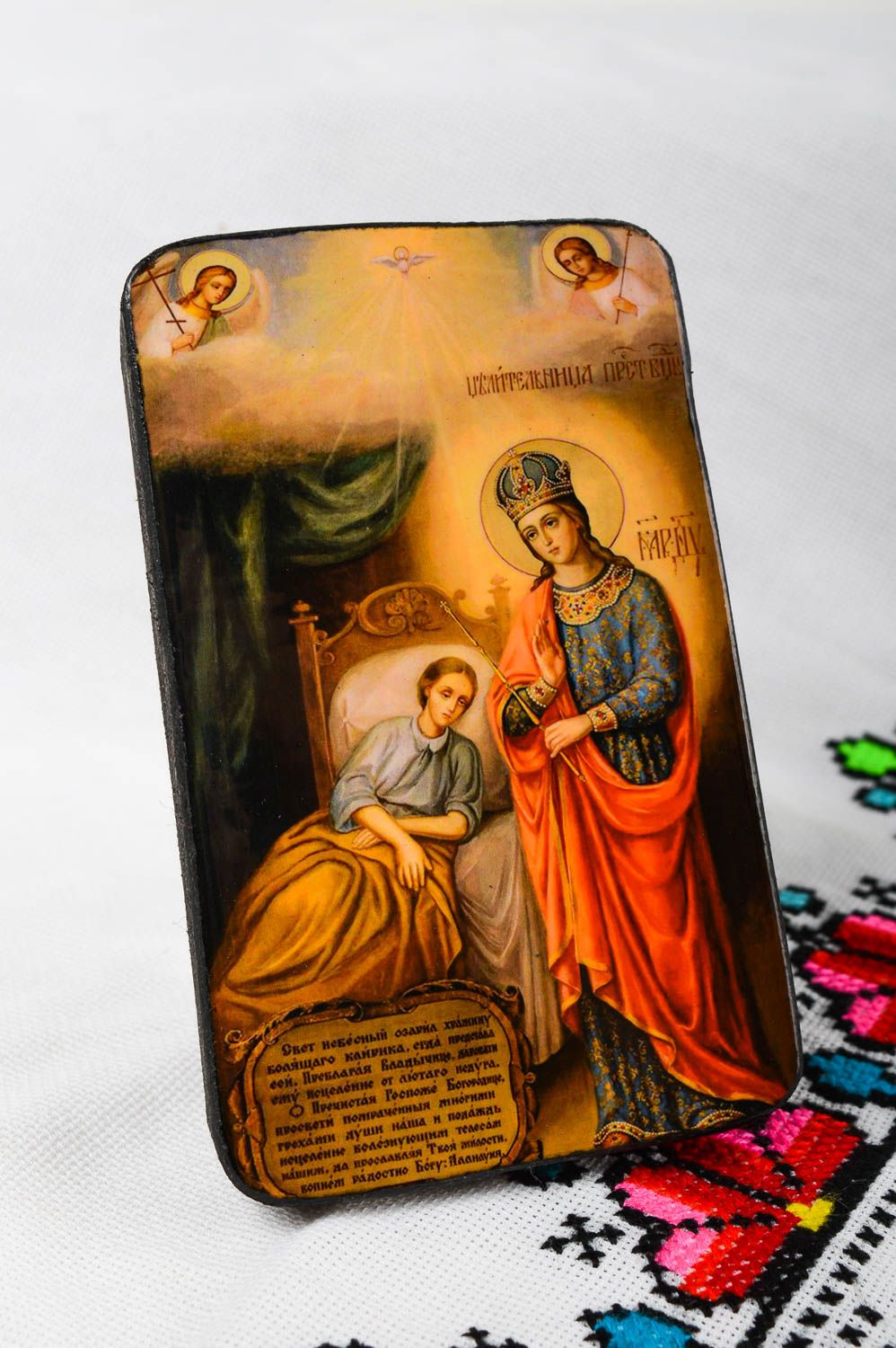 Icono ortodoxo hecho a mano de madera imagen de Virgen María decoración de hogar foto 1
