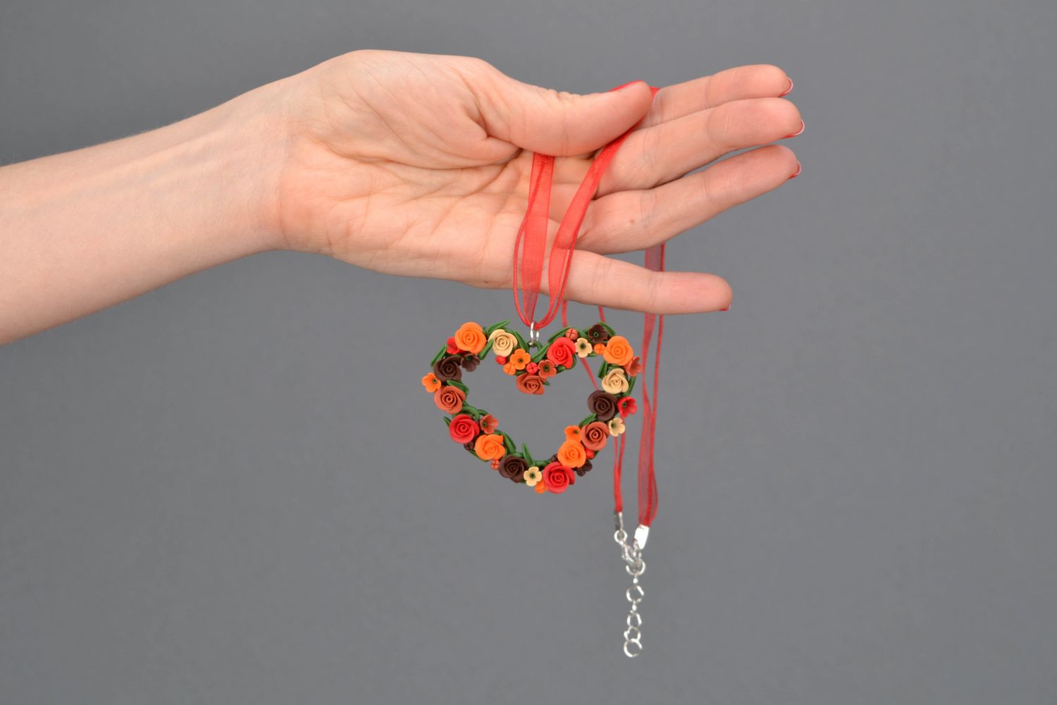 Large polymer clay pendant Heart photo 2